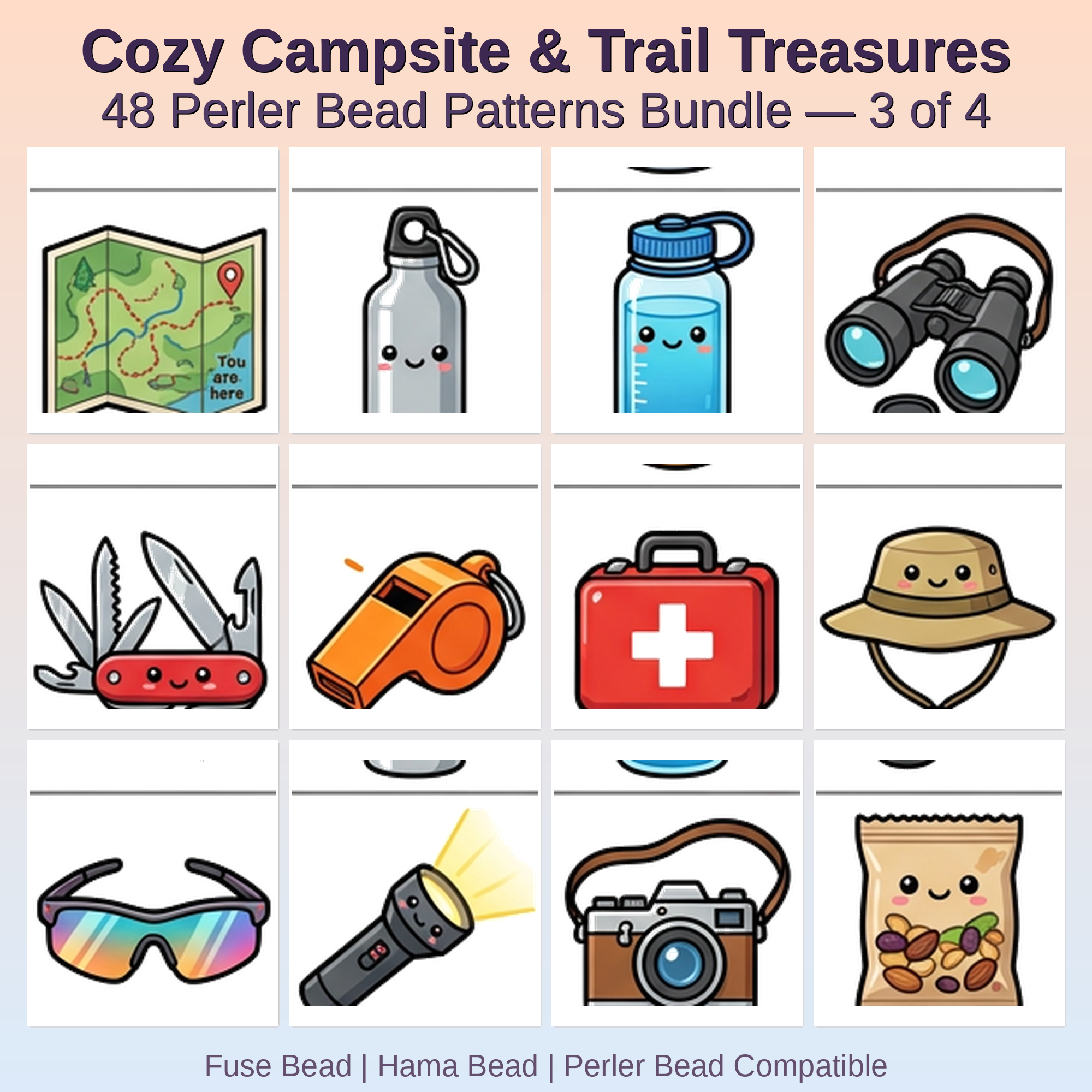 Cozy Campsite & Trail Treasures Perler Bead Patterns Perler Bead Patterns Bundle, 48 Designs (PDF Digital Download)