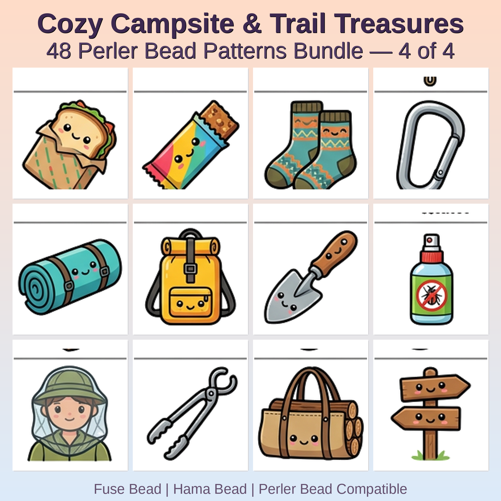 Cozy Campsite & Trail Treasures Perler Bead Patterns Perler Bead Patterns Bundle, 48 Designs (PDF Digital Download)