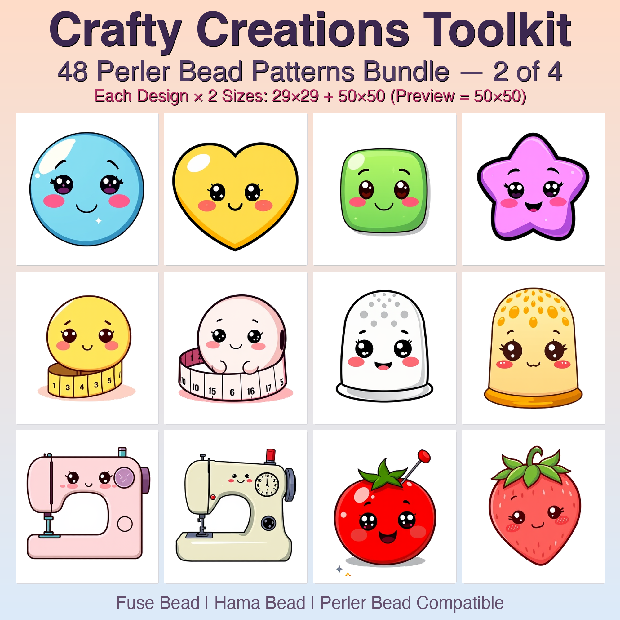 Crafty Creations Toolkit Perler Bead Patterns Bundle, 48 Designs (PDF Digital Download)