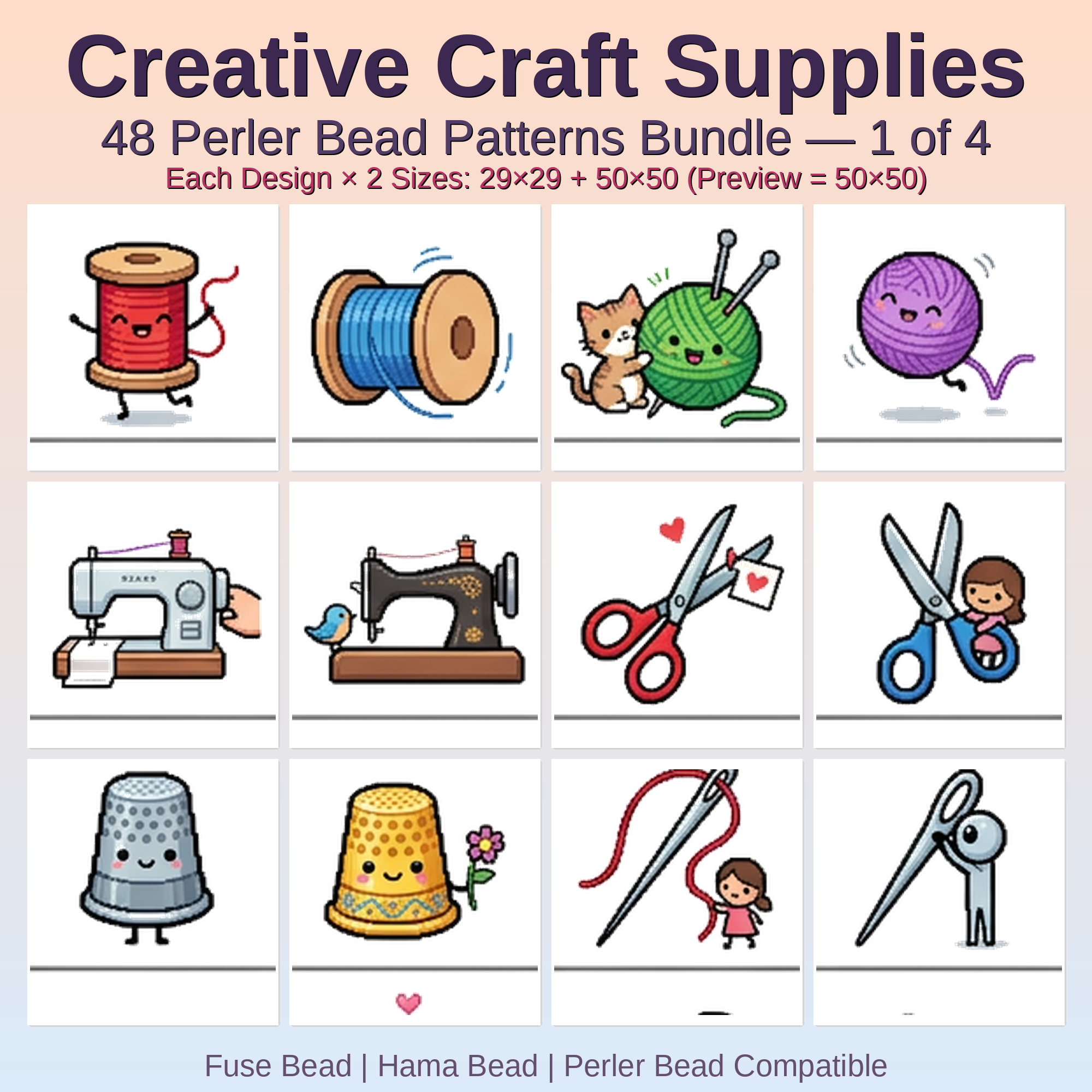 Creative Craft Supplies Perler Bead Patterns Bundle, 48 Designs (PDF Digital Download)