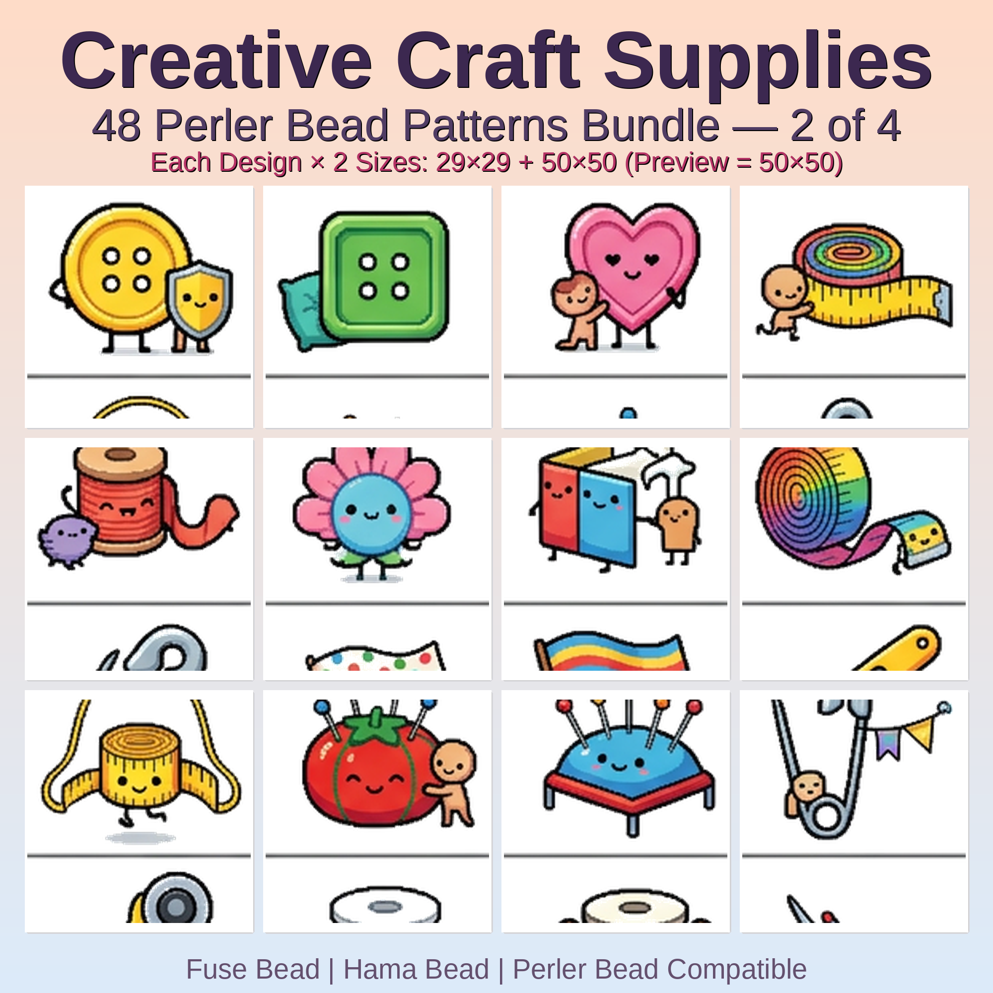Creative Craft Supplies Perler Bead Patterns Bundle, 48 Designs (PDF Digital Download)