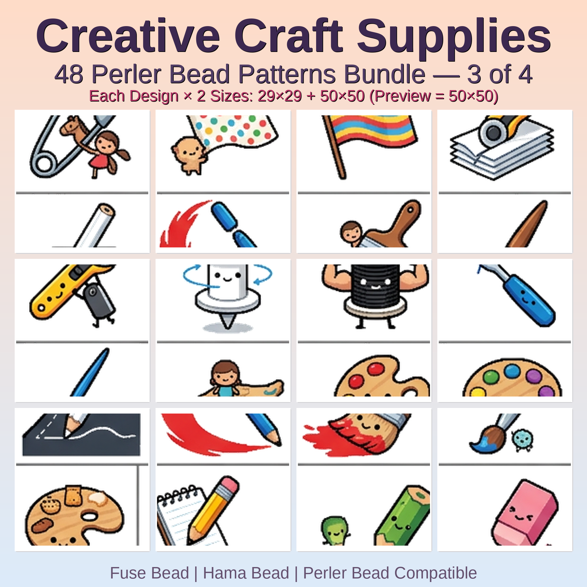 Creative Craft Supplies Perler Bead Patterns Bundle, 48 Designs (PDF Digital Download)