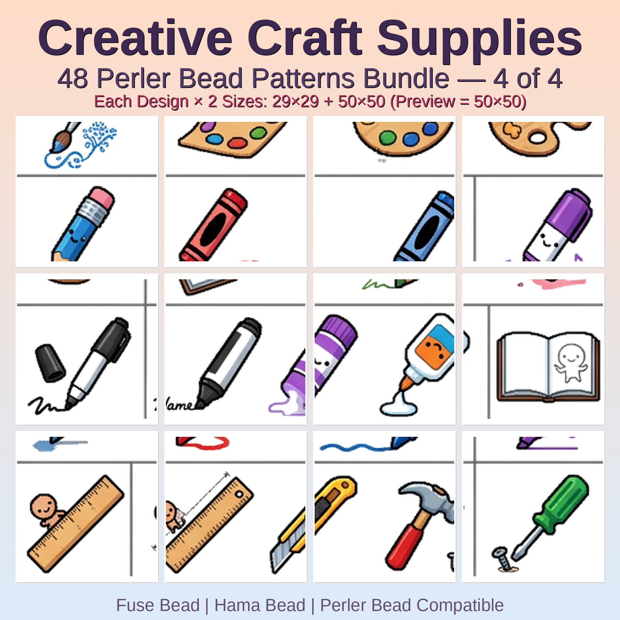 Creative Craft Supplies Perler Bead Patterns Bundle, 48 Designs (PDF Digital Download)