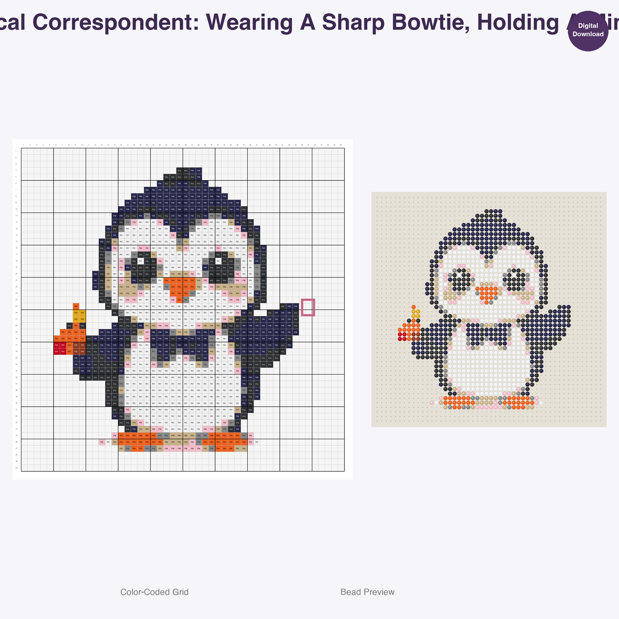 Critter Newsroom Pals Perler Bead Patterns, 48 Designs x 3 Grid Sizes (29x29 + 50x50 + 128x128), Fuse Bead PDF Digital Download