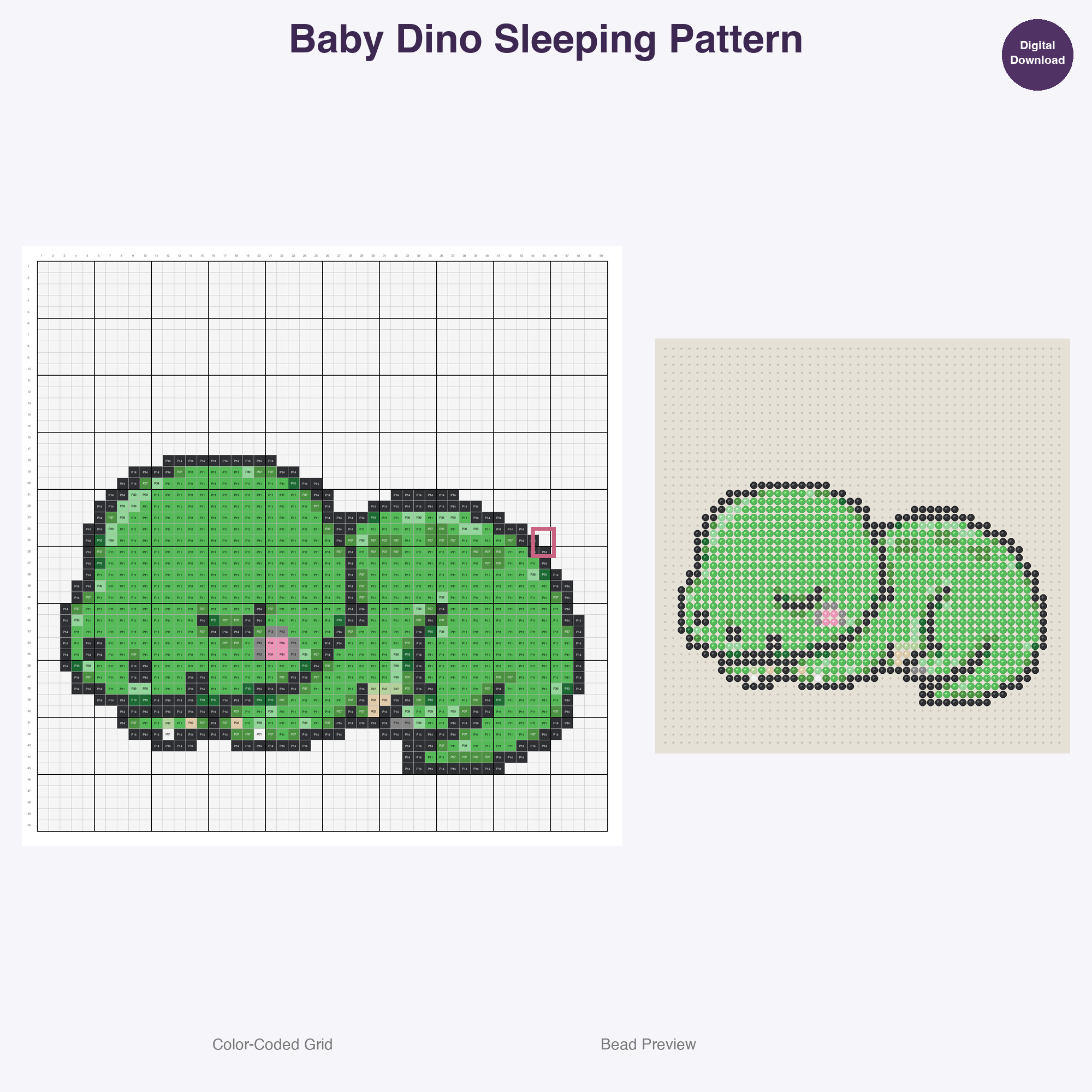 Cute Dinosaurs Perler Bead Patterns, 48 Designs x 3 Grid Sizes (29x29 + 50x50 + 128x128), Fuse Bead PDF Digital Download