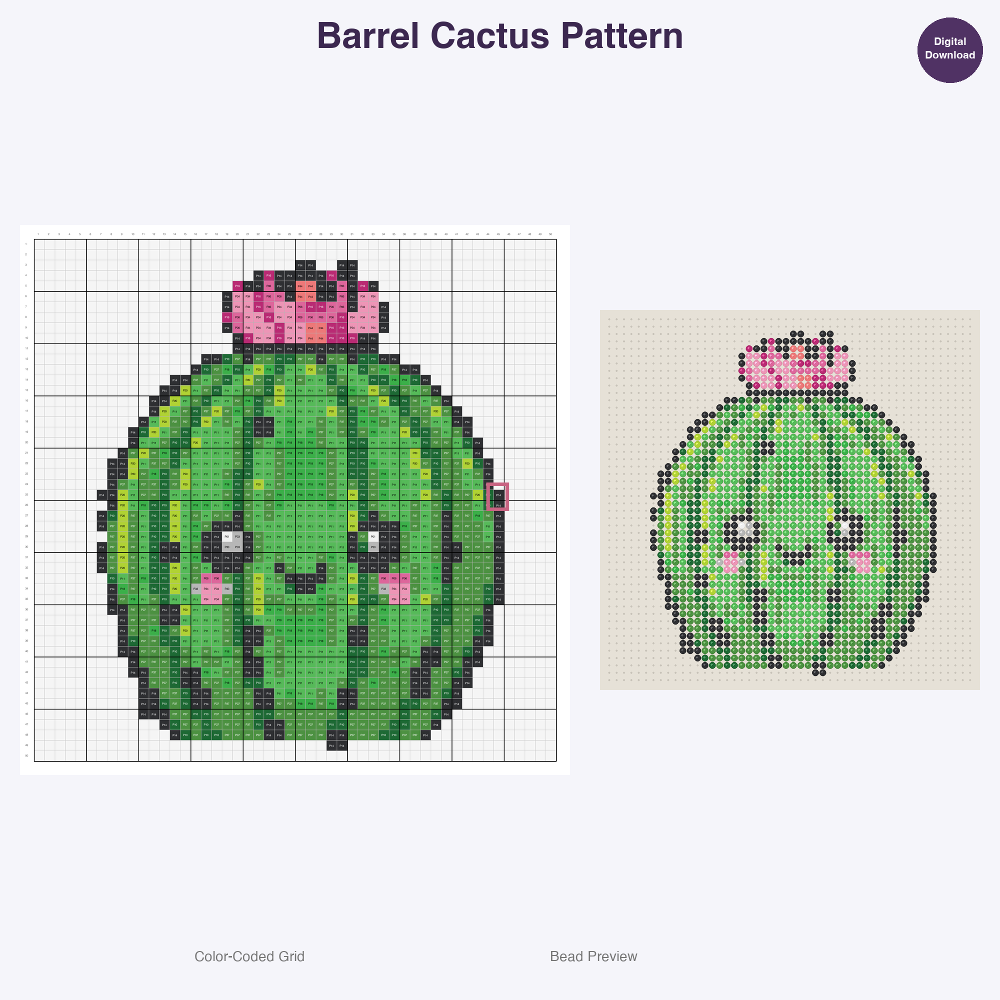 Cute Plants & Flowers Perler Bead Patterns, 48 Designs x 3 Grid Sizes (29x29 + 50x50 + 128x128), Fuse Bead PDF Digital Download