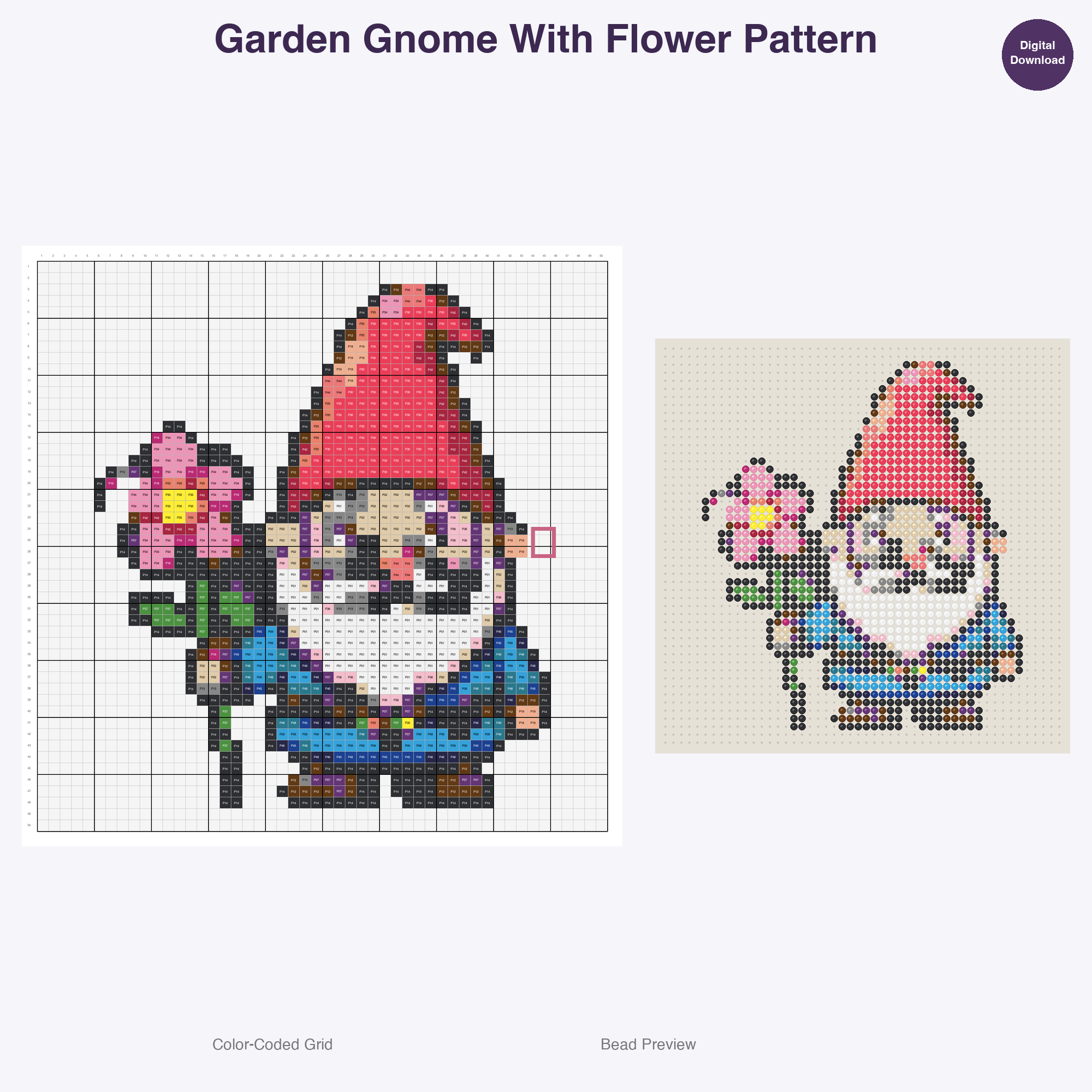Cute Plants & Flowers Perler Bead Patterns, 48 Designs x 3 Grid Sizes (29x29 + 50x50 + 128x128), Fuse Bead PDF Digital Download