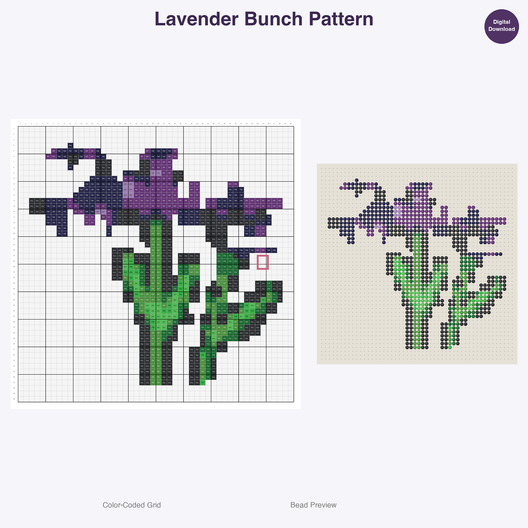 Cute Plants & Flowers Perler Bead Patterns, 48 Designs x 3 Grid Sizes (29x29 + 50x50 + 128x128), Fuse Bead PDF Digital Download