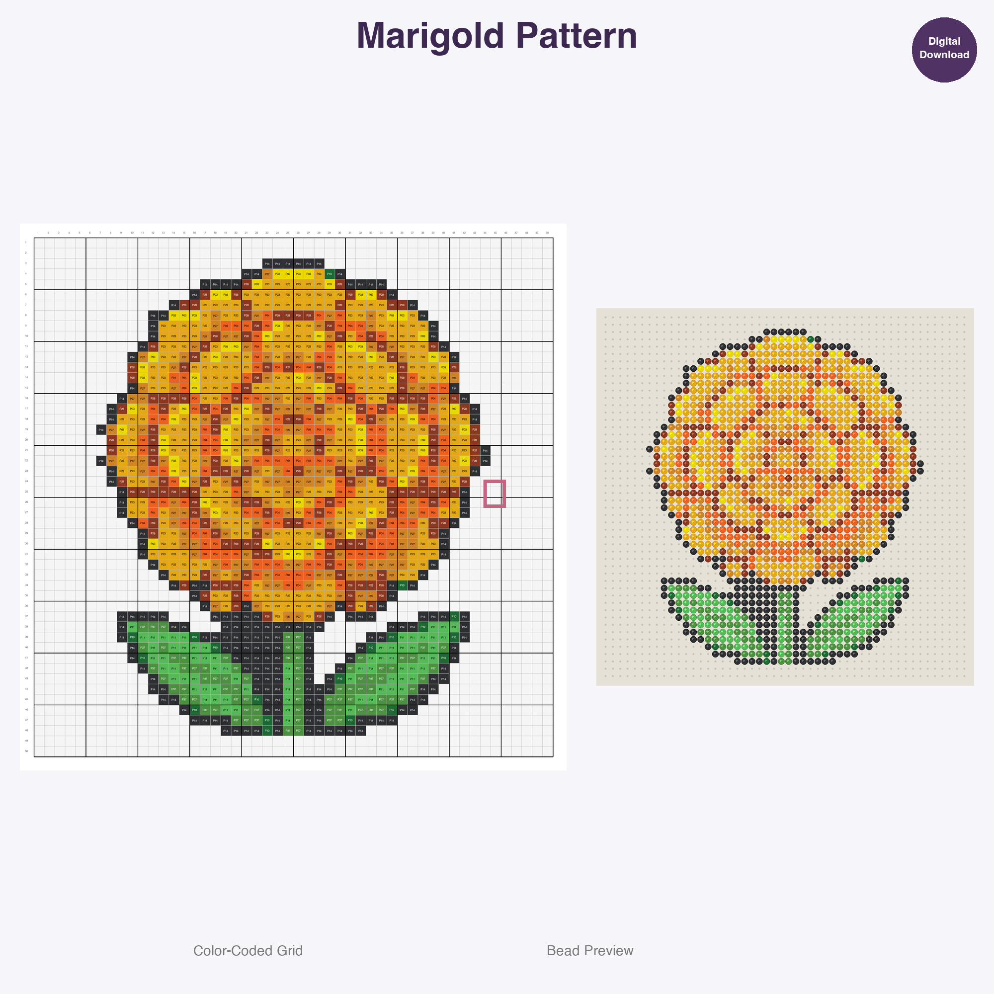Cute Plants & Flowers Perler Bead Patterns, 48 Designs x 3 Grid Sizes (29x29 + 50x50 + 128x128), Fuse Bead PDF Digital Download