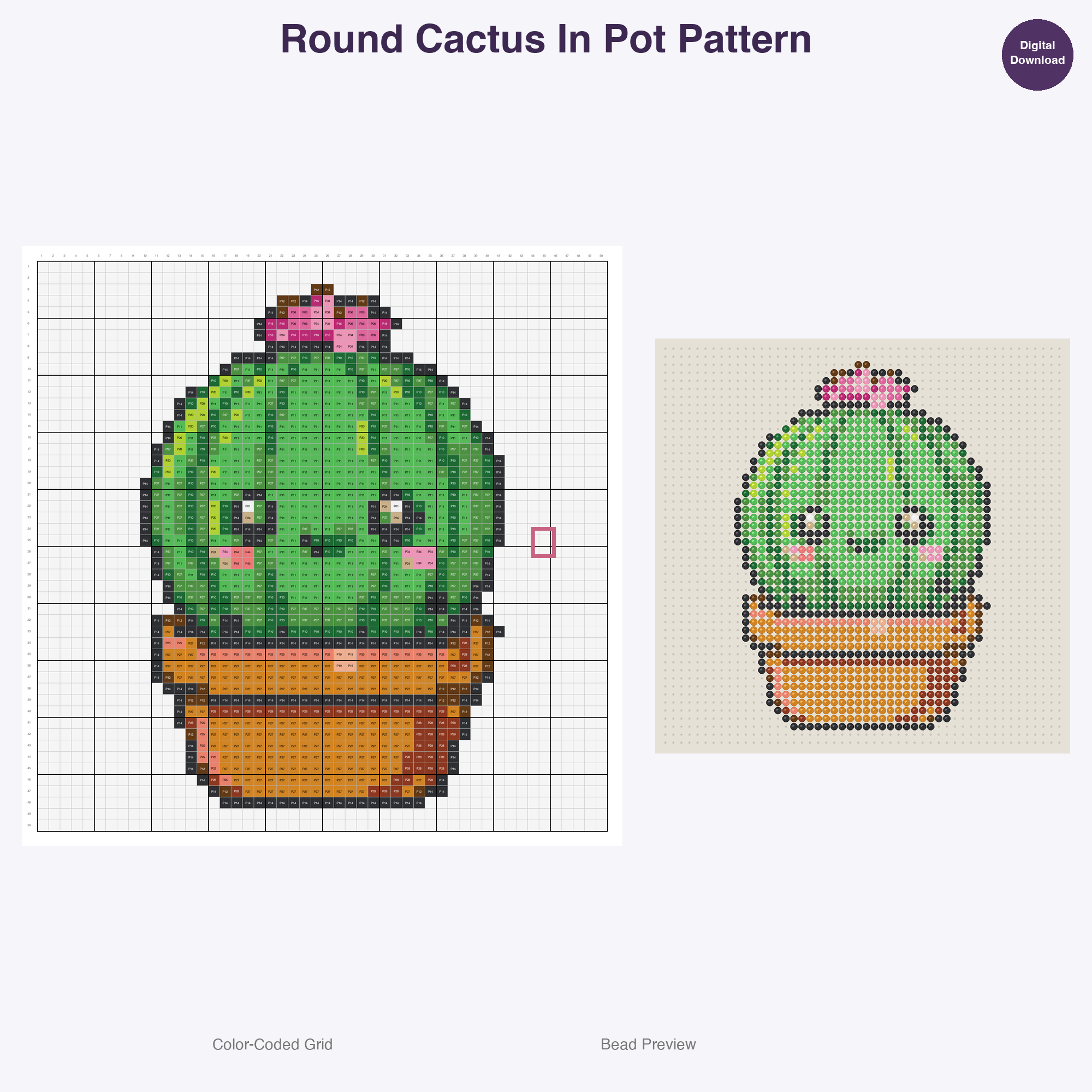 Cute Plants & Flowers Perler Bead Patterns, 48 Designs x 3 Grid Sizes (29x29 + 50x50 + 128x128), Fuse Bead PDF Digital Download