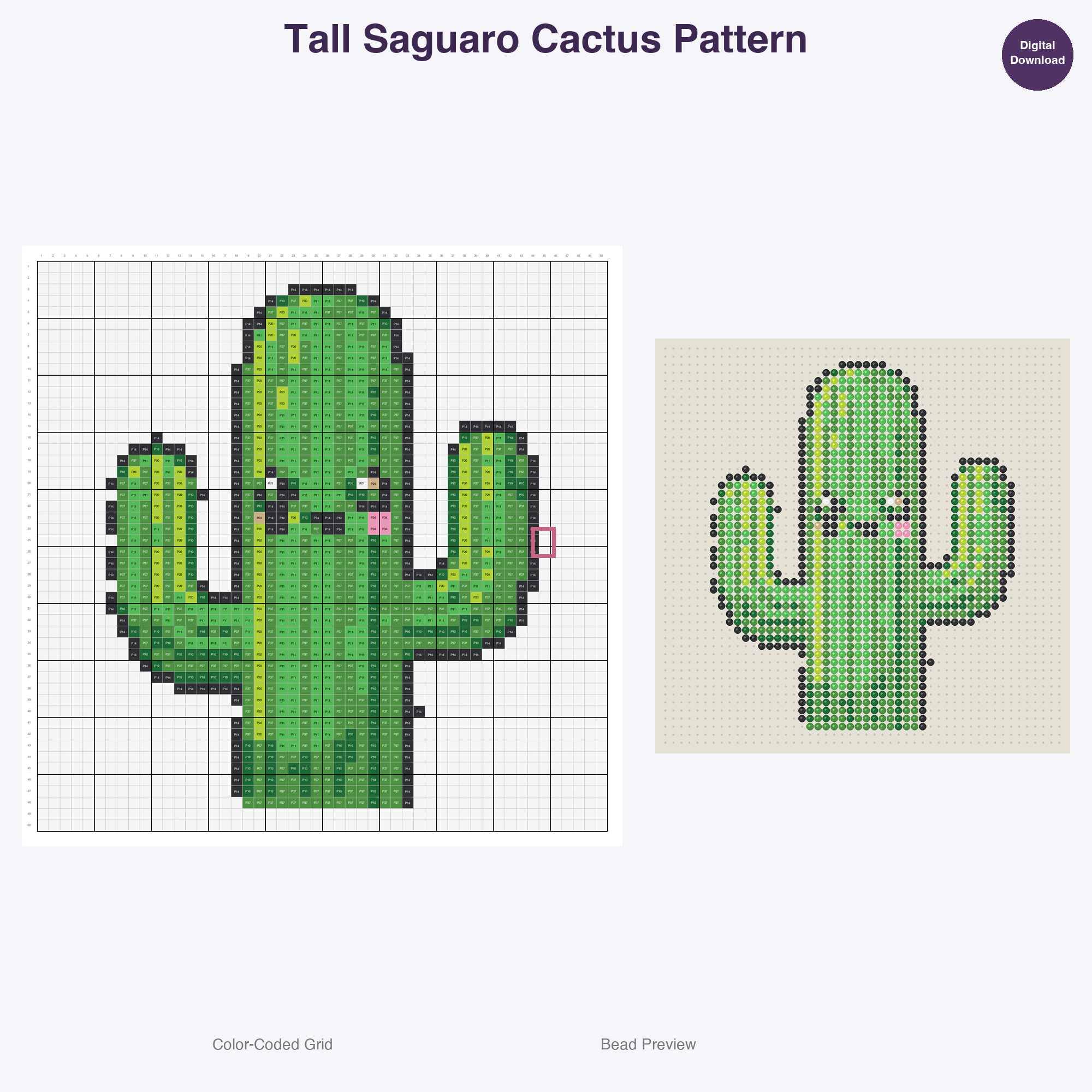 Cute Plants & Flowers Perler Bead Patterns, 48 Designs x 3 Grid Sizes (29x29 + 50x50 + 128x128), Fuse Bead PDF Digital Download