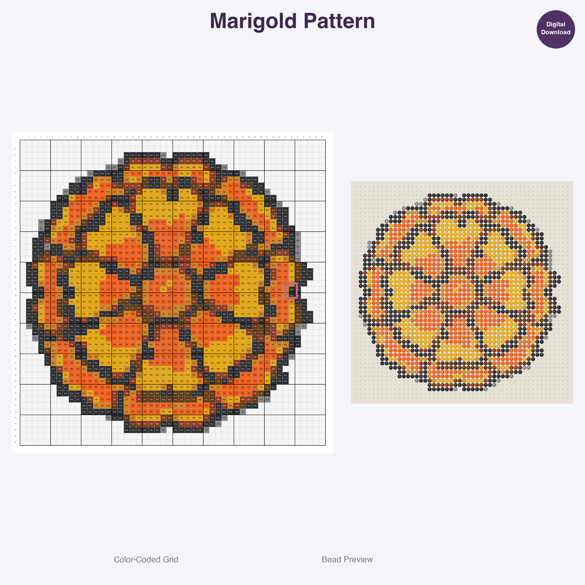 Cute Plants & Flowers Perler Bead Patterns, 48 Designs x 3 Grid Sizes (29x29 + 50x50 + 128x128), Fuse Bead PDF Digital Download