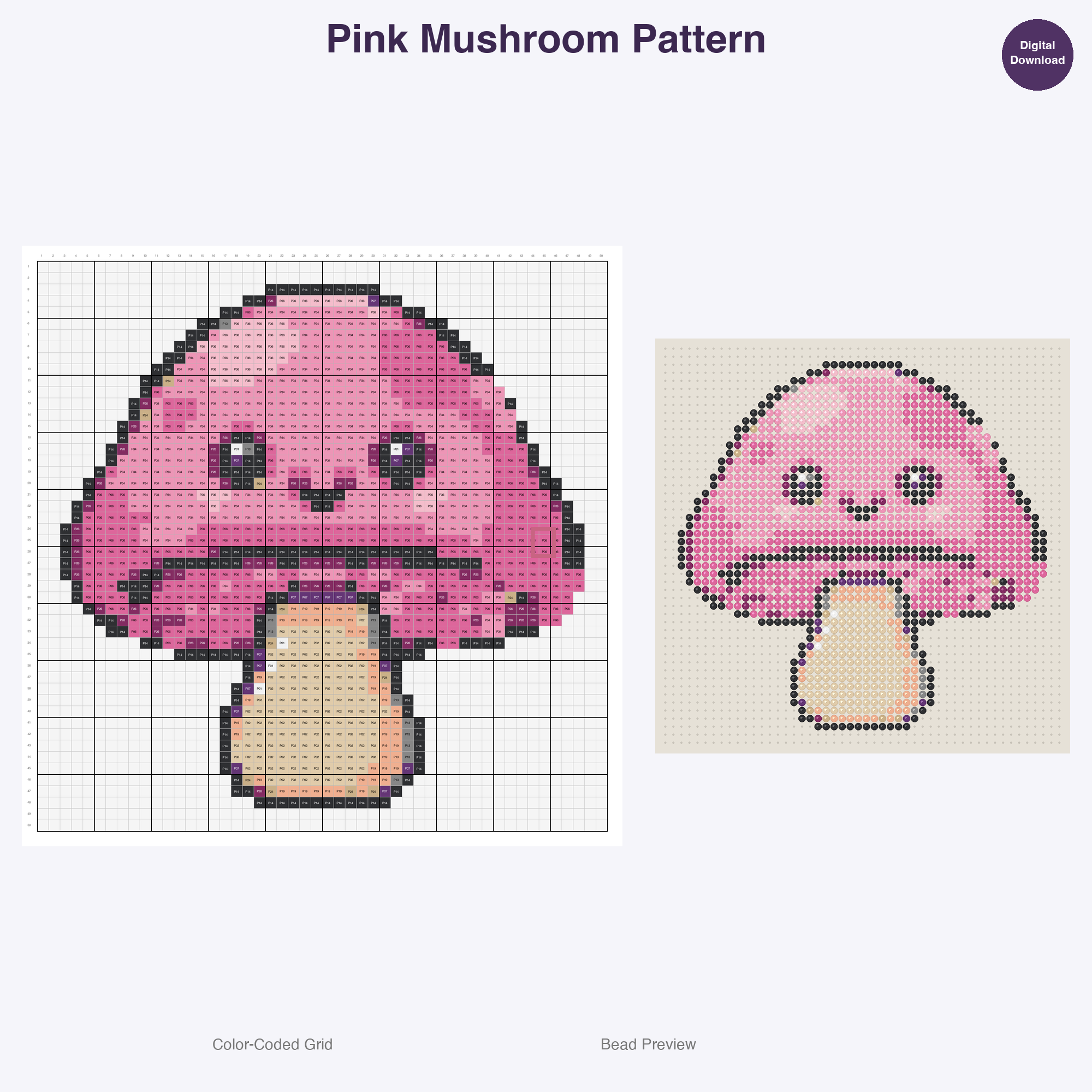 Cute Plants & Flowers Perler Bead Patterns, 48 Designs x 3 Grid Sizes (29x29 + 50x50 + 128x128), Fuse Bead PDF Digital Download