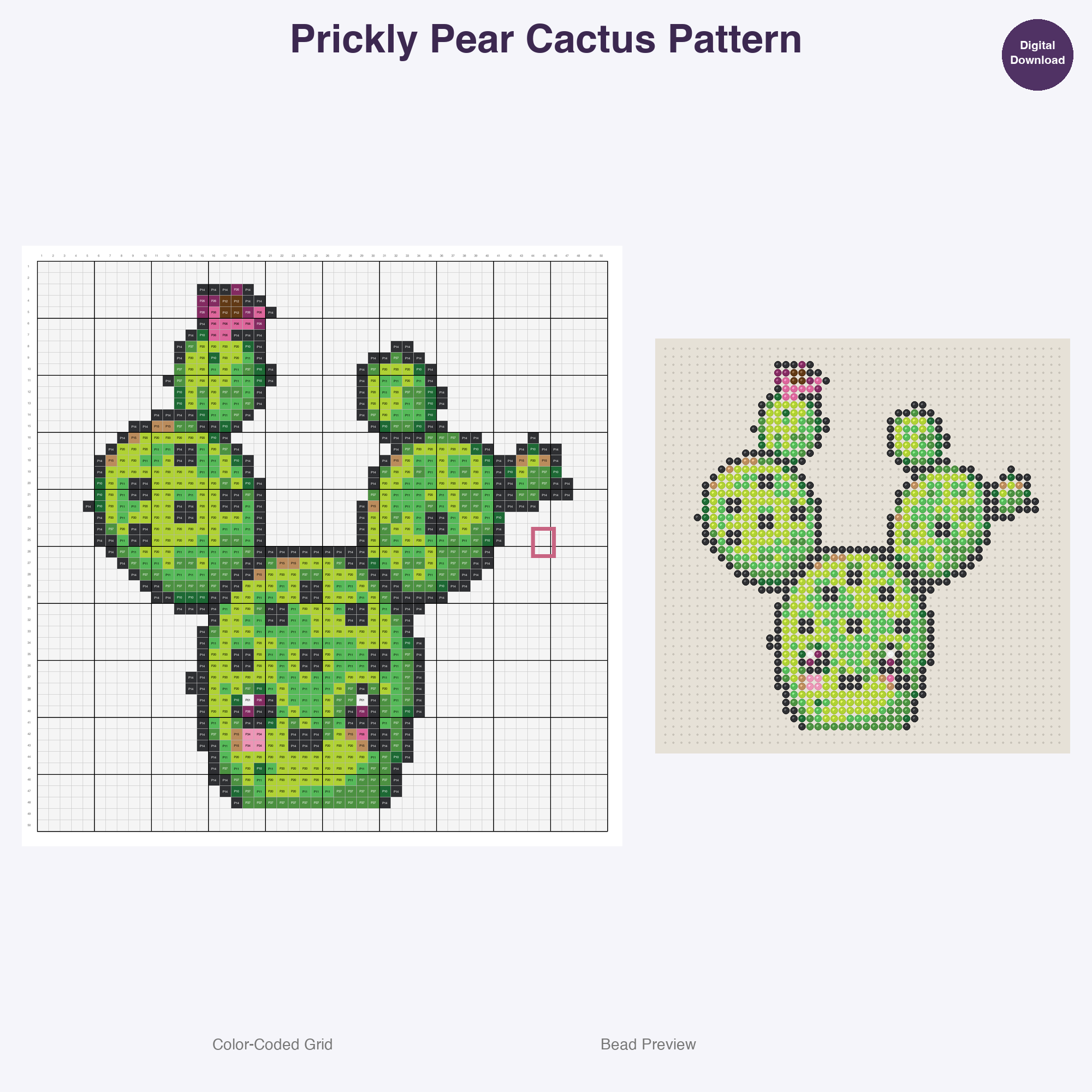 Cute Plants & Flowers Perler Bead Patterns, 48 Designs x 3 Grid Sizes (29x29 + 50x50 + 128x128), Fuse Bead PDF Digital Download