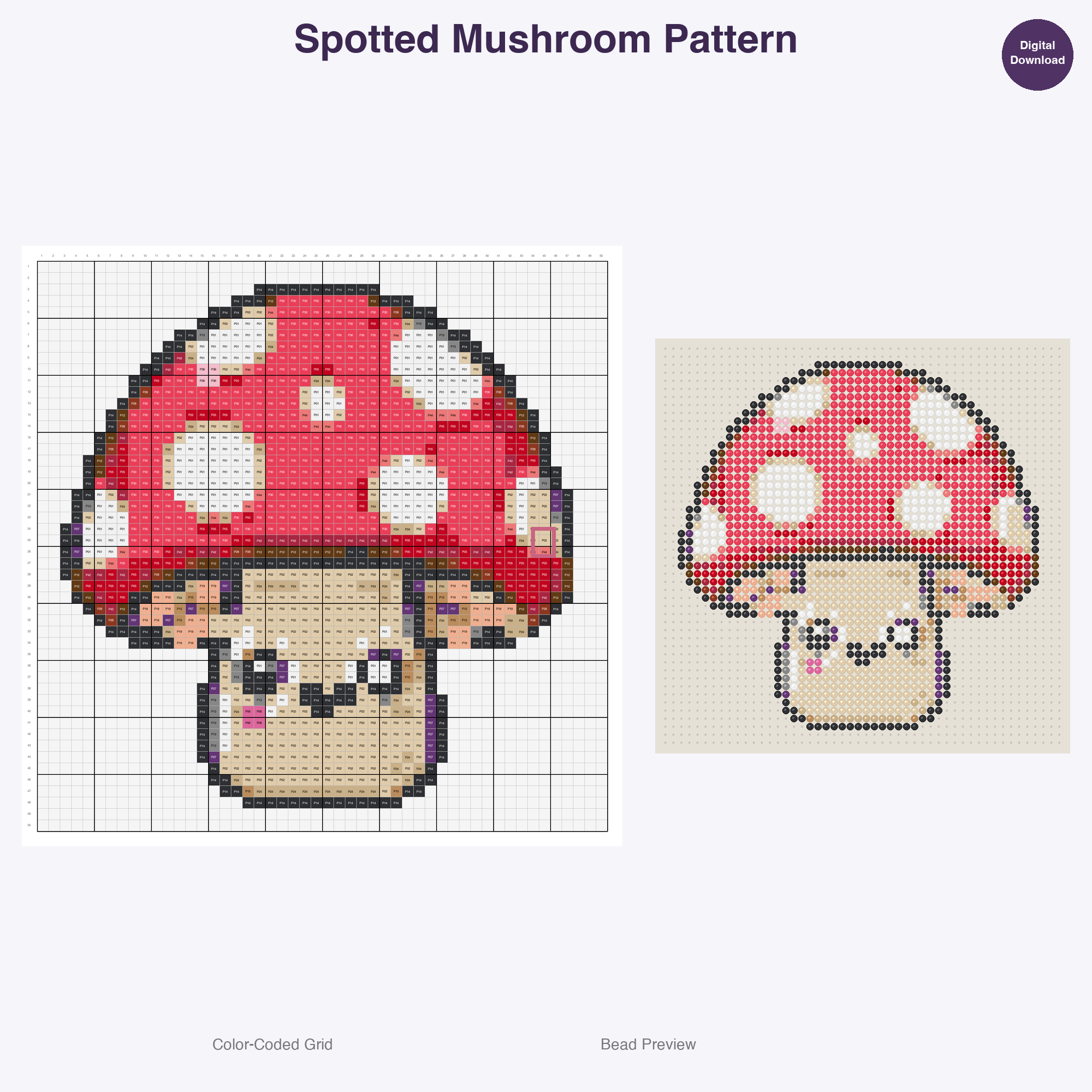 Cute Plants & Flowers Perler Bead Patterns, 48 Designs x 3 Grid Sizes (29x29 + 50x50 + 128x128), Fuse Bead PDF Digital Download