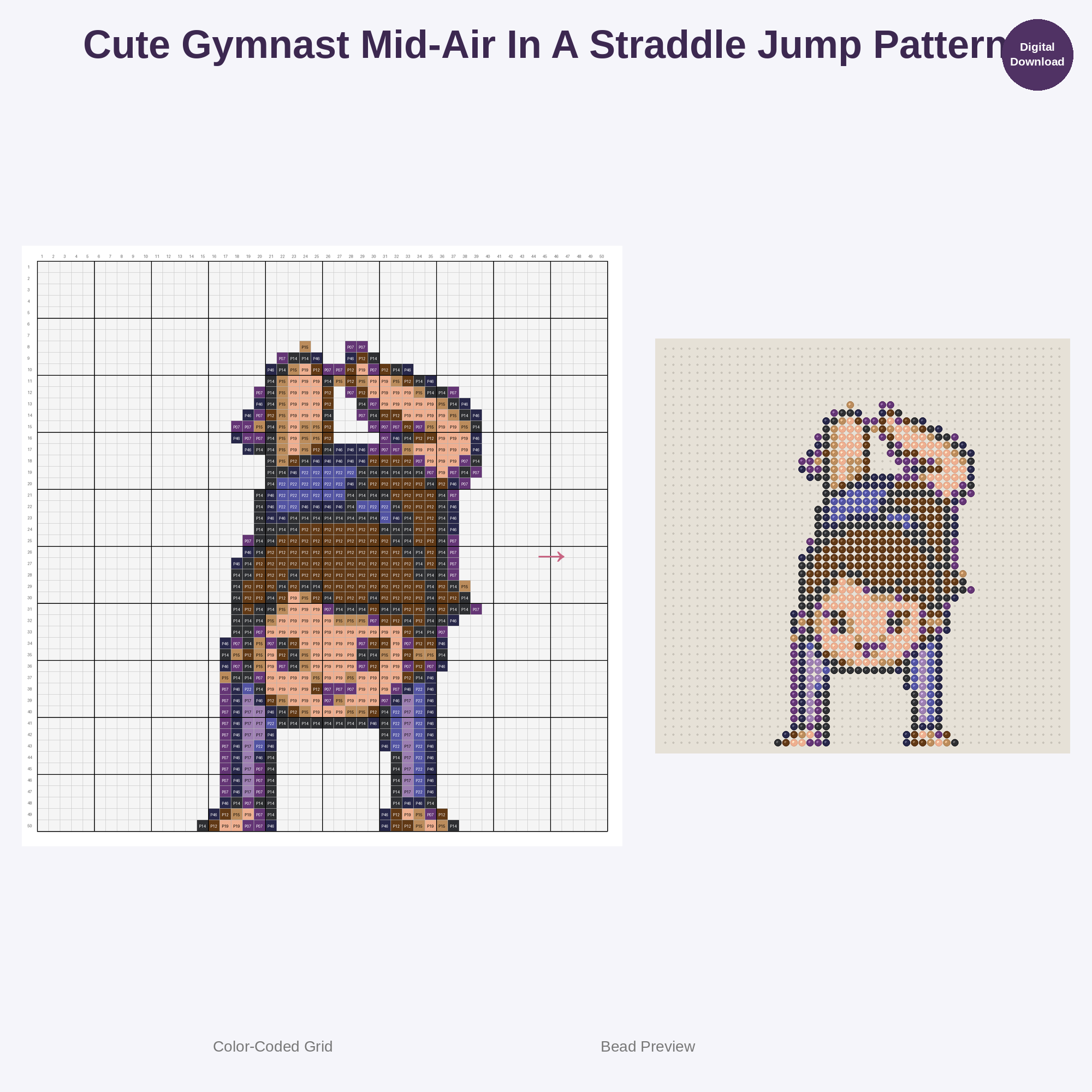 Cute Kawaii Gymnast Girls Perler Bead Patterns Bundle, 48 Designs (PDF Digital Download)
