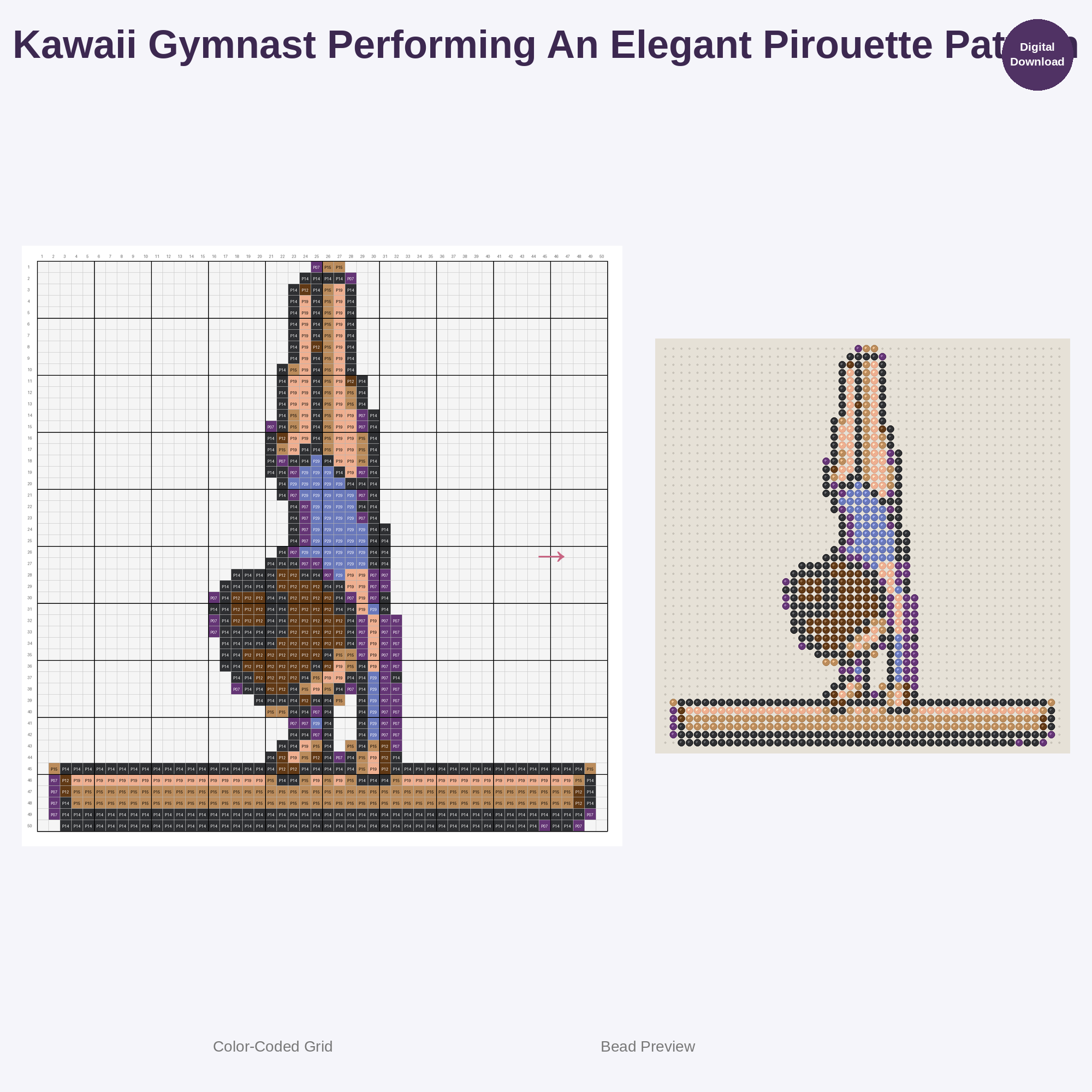 Cute Kawaii Gymnast Girls Perler Bead Patterns Bundle, 48 Designs (PDF Digital Download)