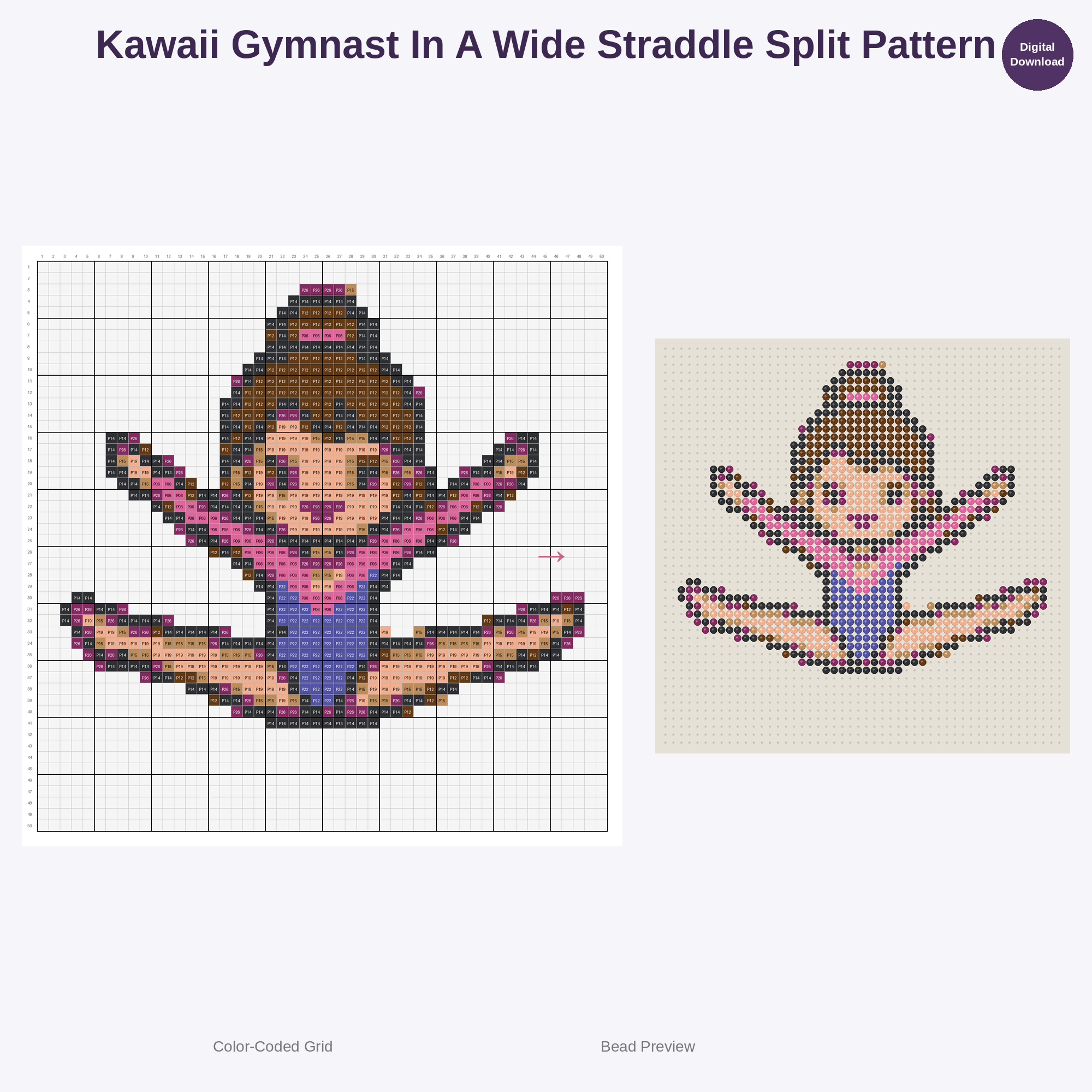 Cute Kawaii Gymnast Girls Perler Bead Patterns Bundle, 48 Designs (PDF Digital Download)