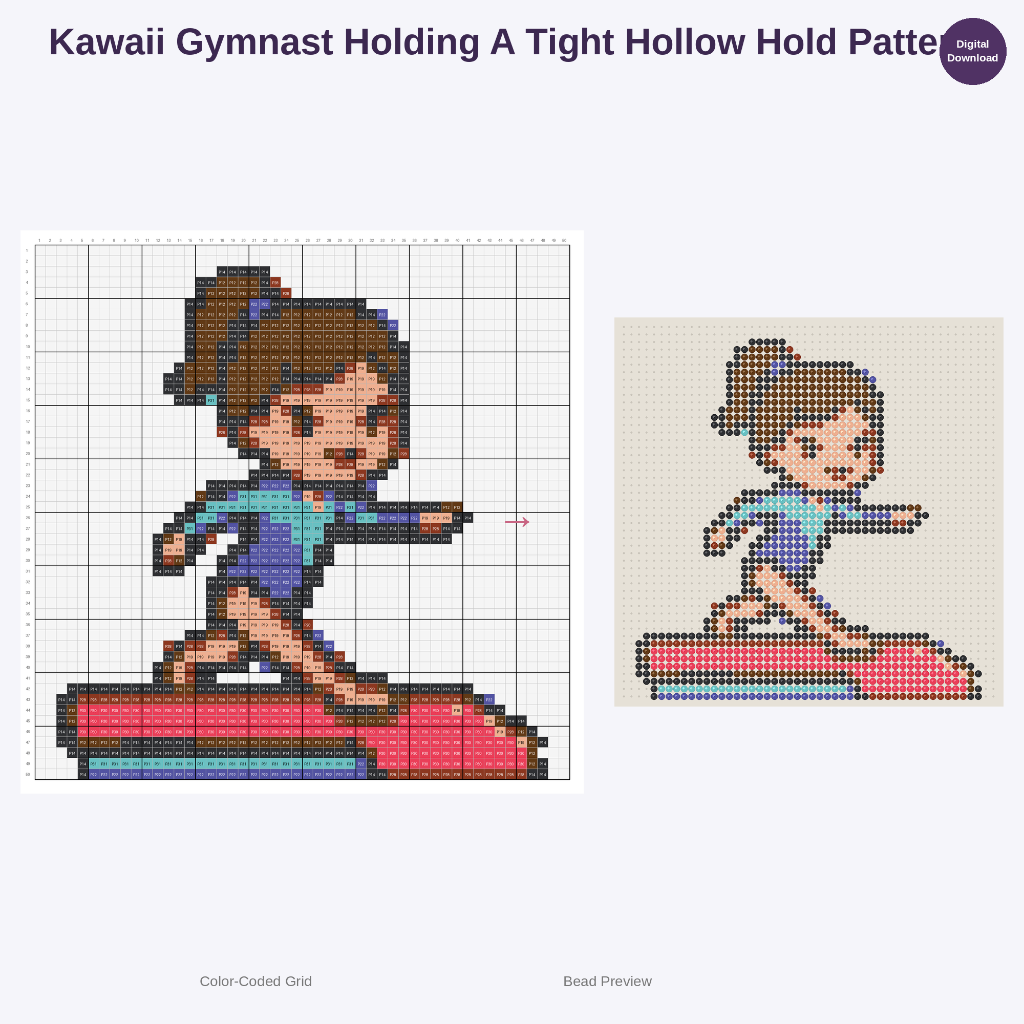 Cute Kawaii Gymnast Girls Perler Bead Patterns Bundle, 48 Designs (PDF Digital Download)