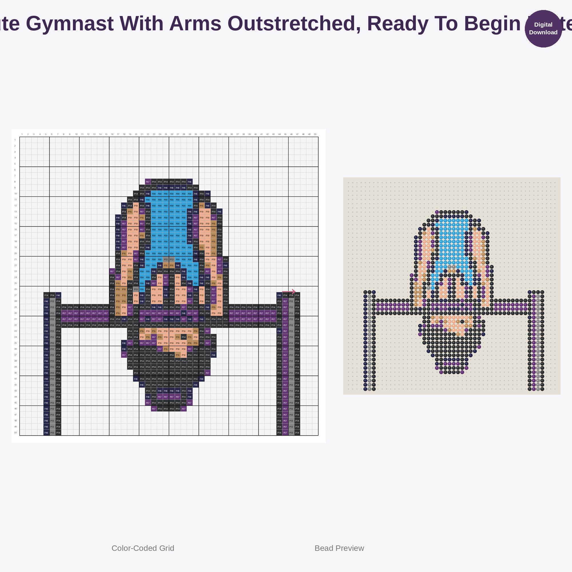 Cute Kawaii Gymnast Girls Perler Bead Patterns Bundle, 48 Designs (PDF Digital Download)