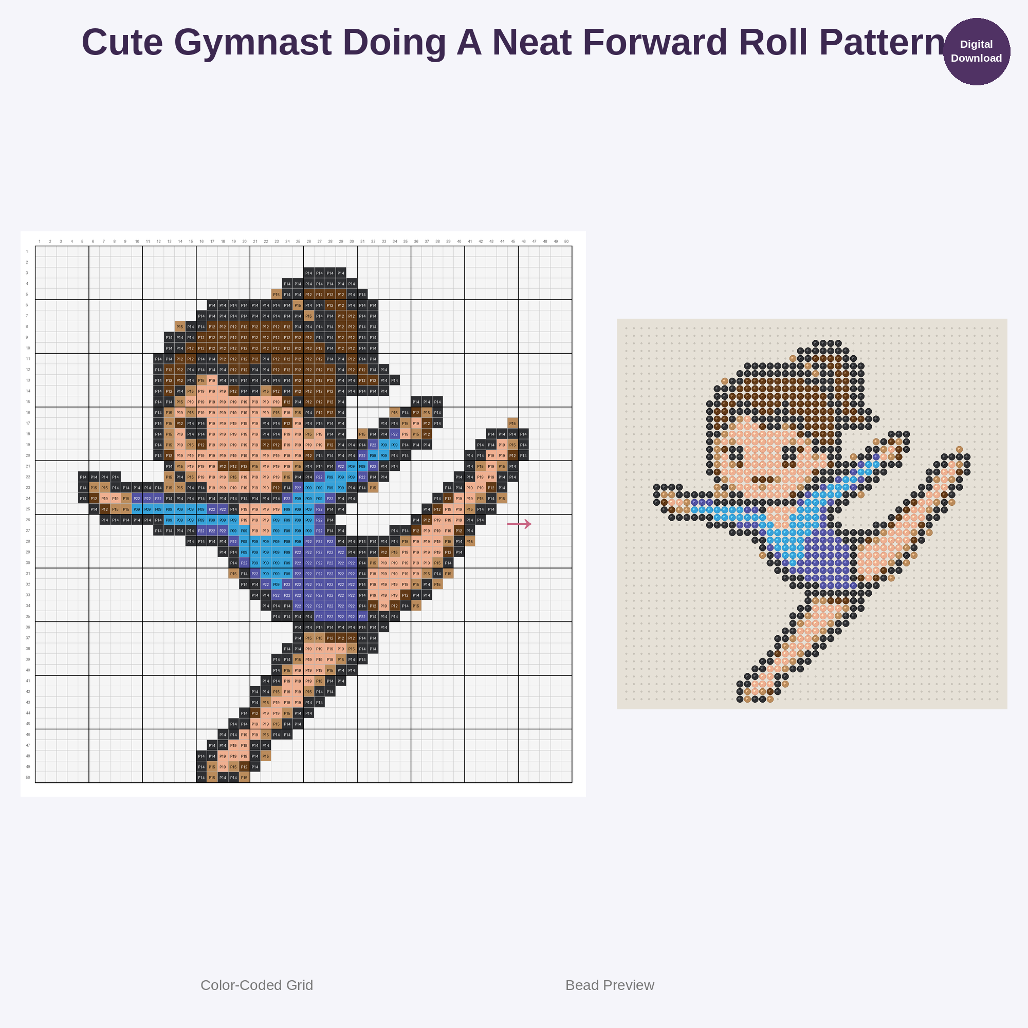 Cute Kawaii Gymnast Girls Perler Bead Patterns Bundle, 48 Designs (PDF Digital Download)