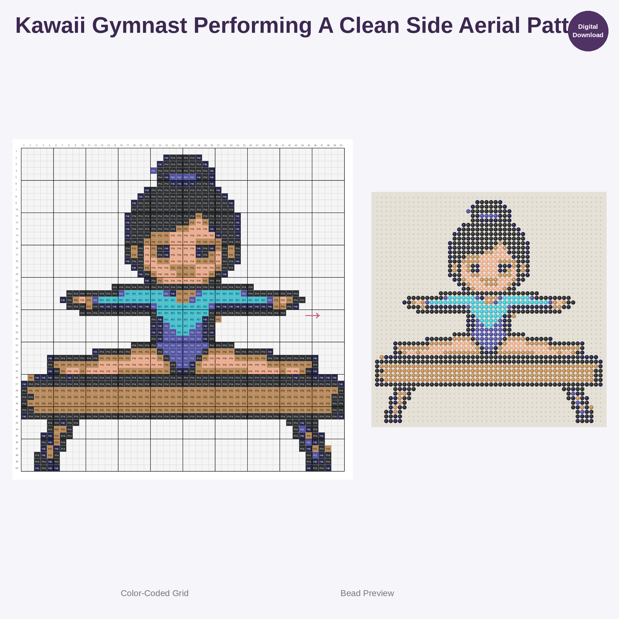 Cute Kawaii Gymnast Girls Perler Bead Patterns Bundle, 48 Designs (PDF Digital Download)