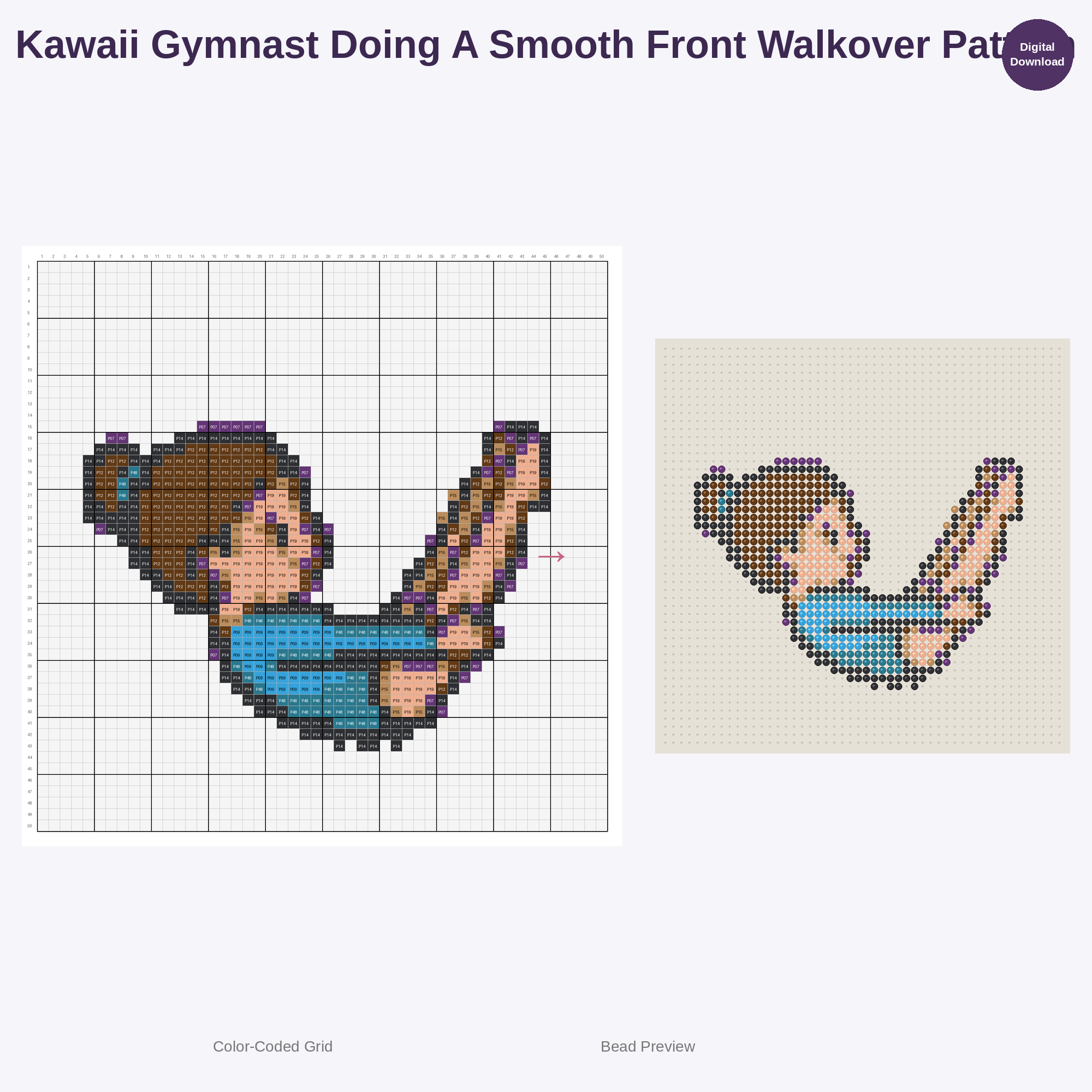 Cute Kawaii Gymnast Girls Perler Bead Patterns Bundle, 48 Designs (PDF Digital Download)