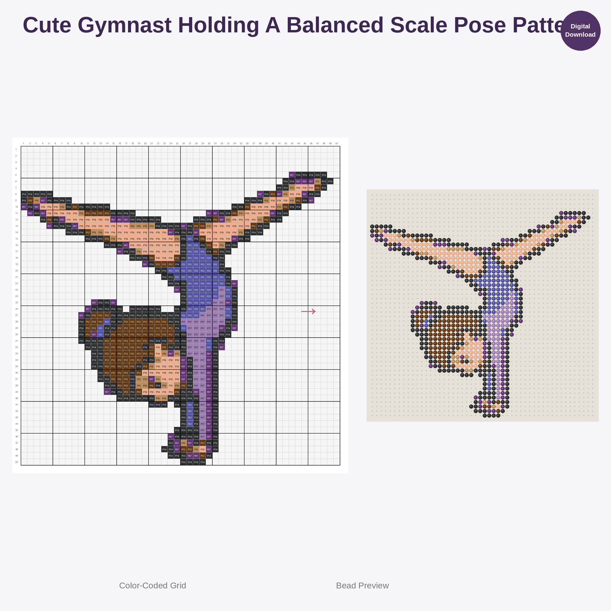 Cute Kawaii Gymnast Girls Perler Bead Patterns Bundle, 48 Designs (PDF Digital Download)