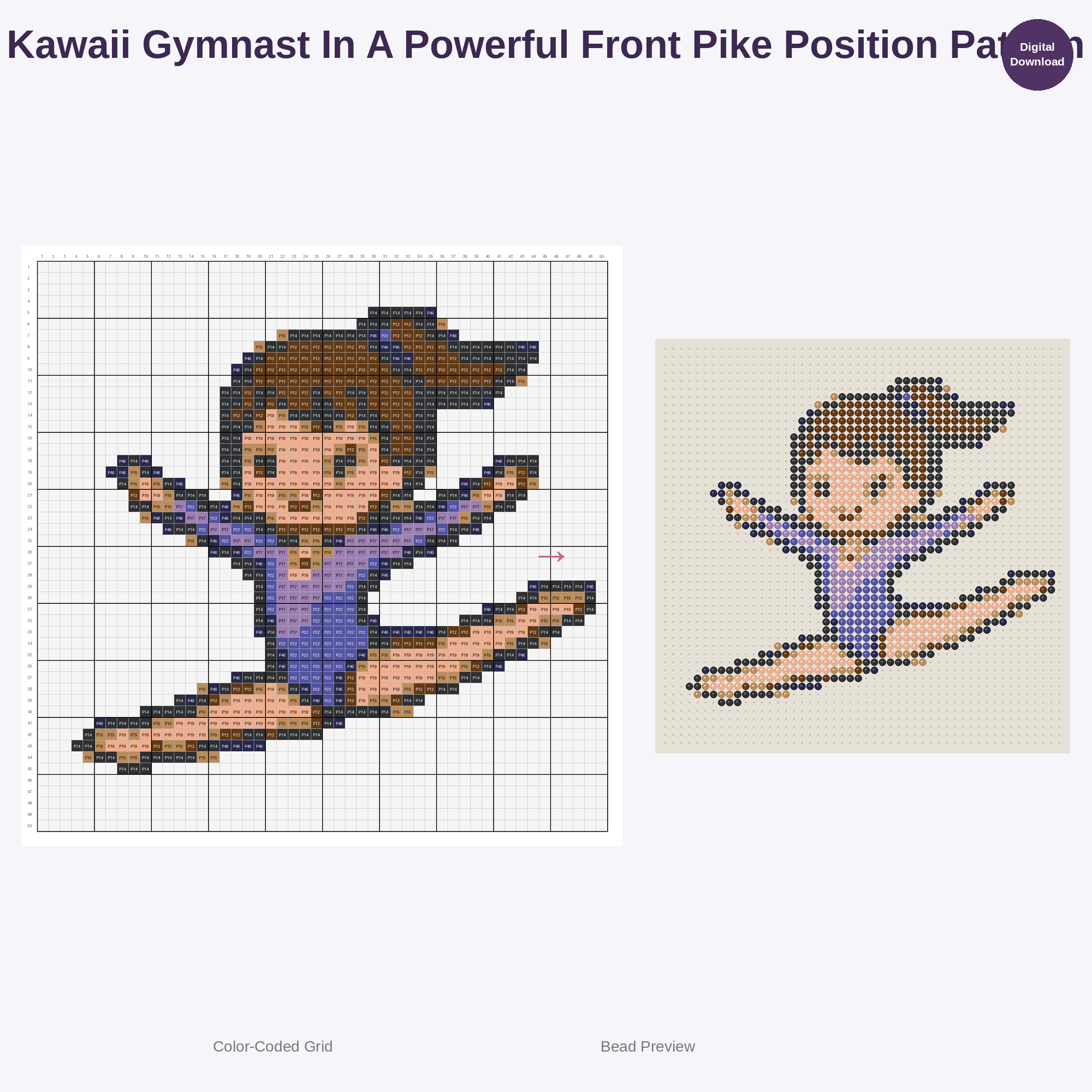 Cute Kawaii Gymnast Girls Perler Bead Patterns Bundle, 48 Designs (PDF Digital Download)