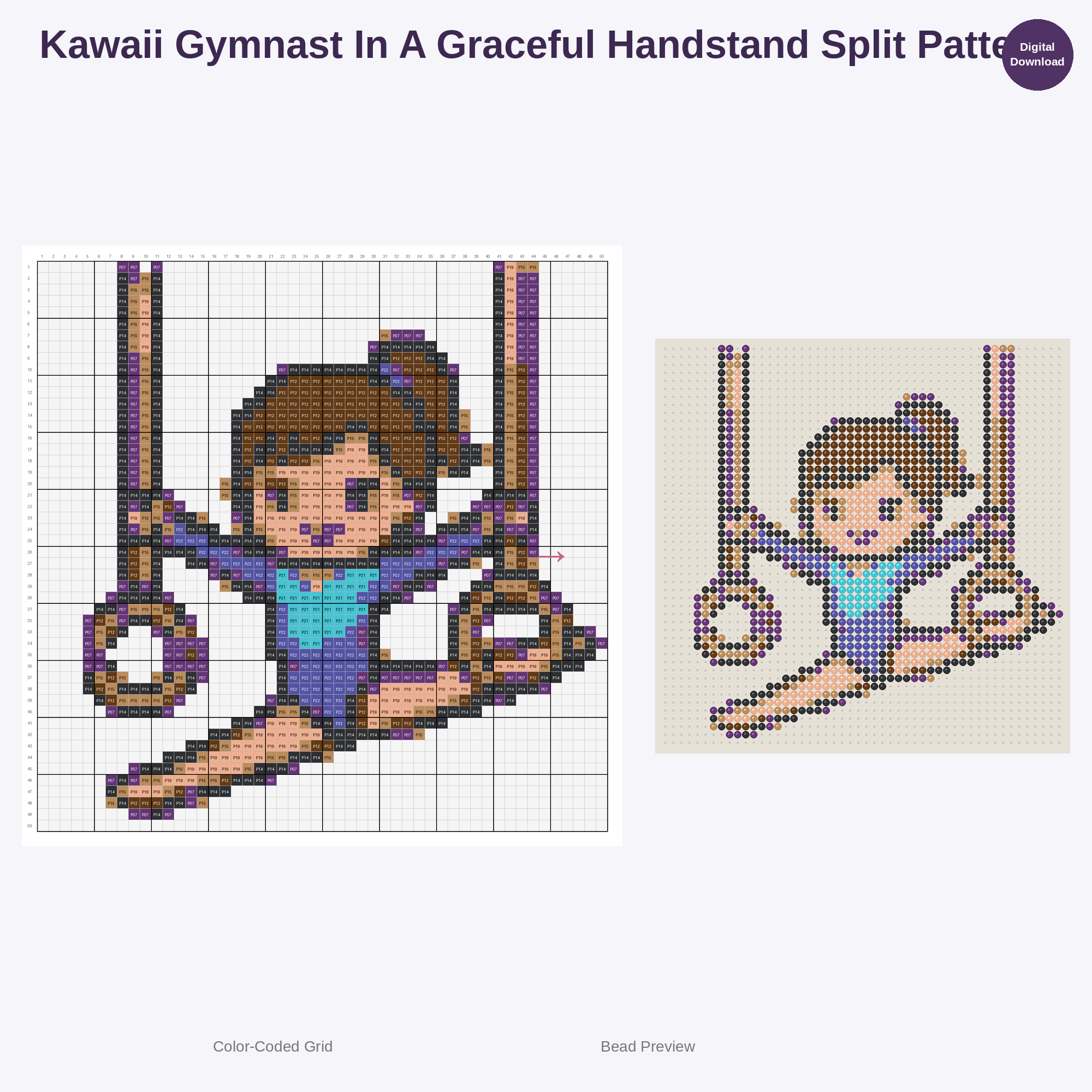 Cute Kawaii Gymnast Girls Perler Bead Patterns Bundle, 48 Designs (PDF Digital Download)