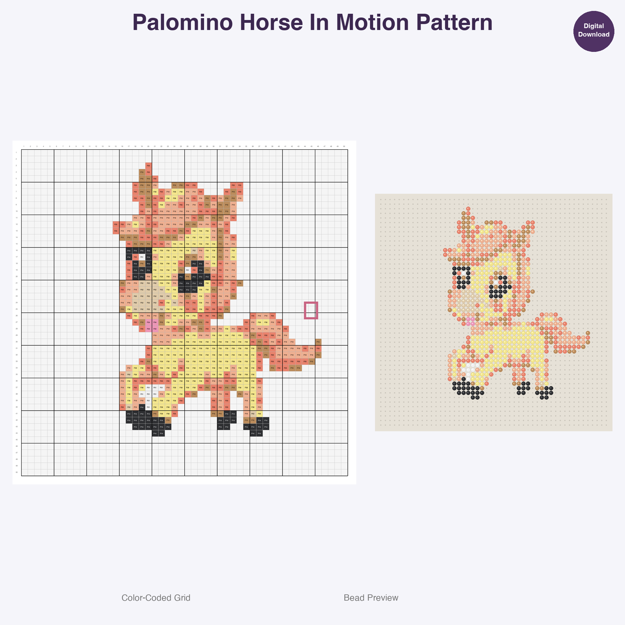 Cute Horses Ponies Perler Bead Patterns, 48 Designs x 3 Grid Sizes (29x29 + 50x50 + 128x128), Fuse Bead PDF Digital Download