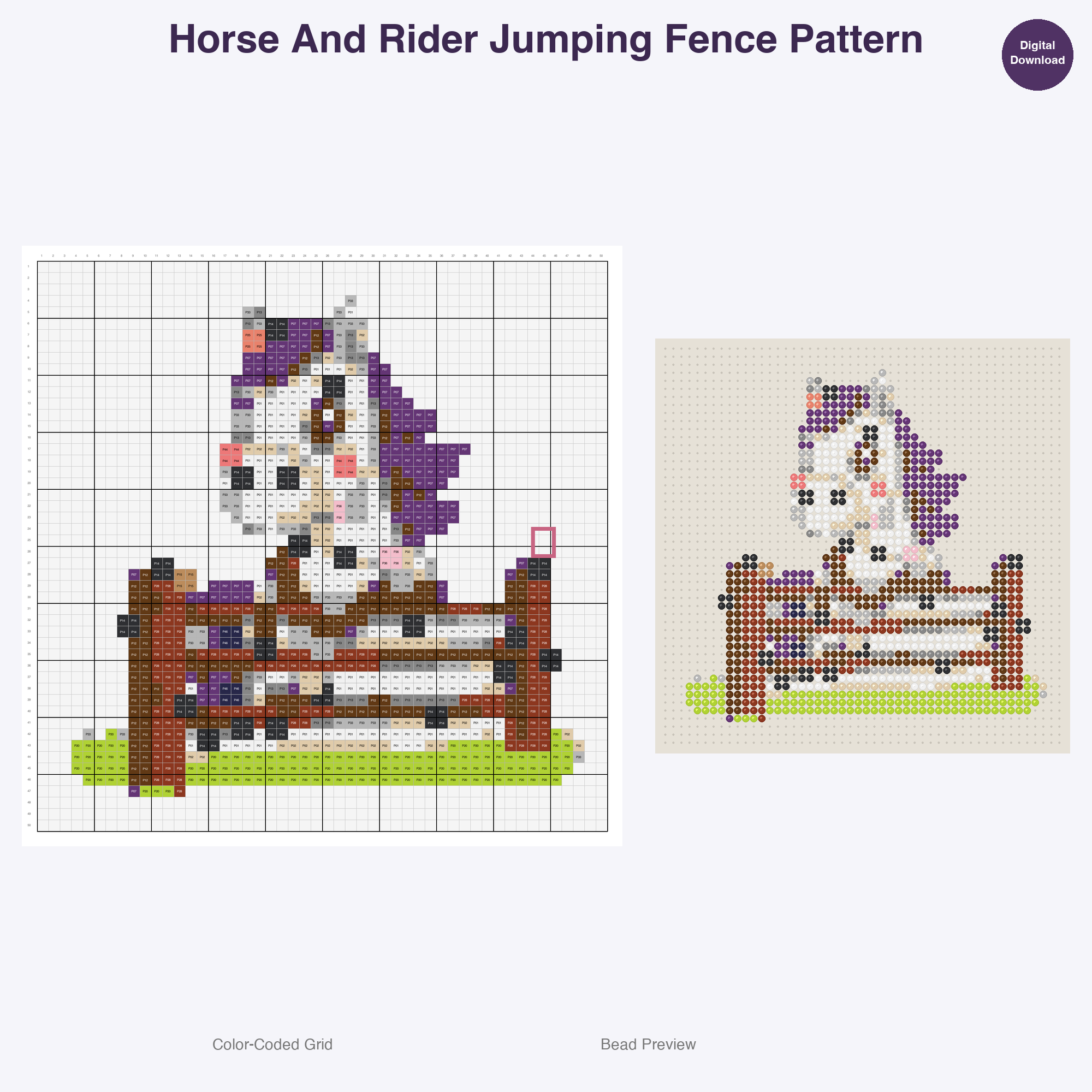 Cute Horses Ponies Perler Bead Patterns, 48 Designs x 3 Grid Sizes (29x29 + 50x50 + 128x128), Fuse Bead PDF Digital Download
