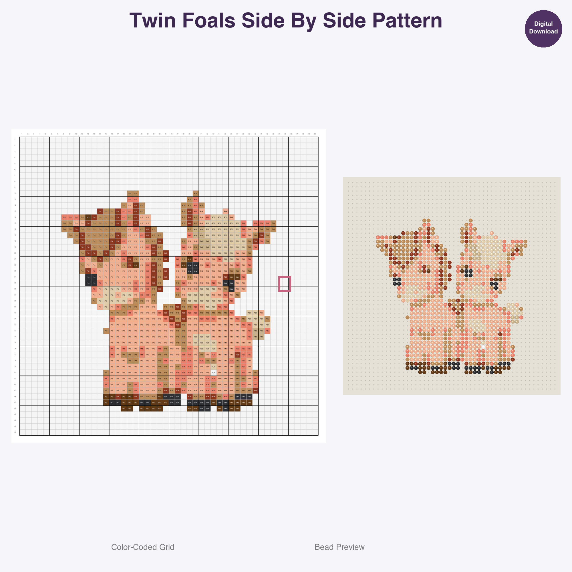 Cute Horses Ponies Perler Bead Patterns, 48 Designs x 3 Grid Sizes (29x29 + 50x50 + 128x128), Fuse Bead PDF Digital Download