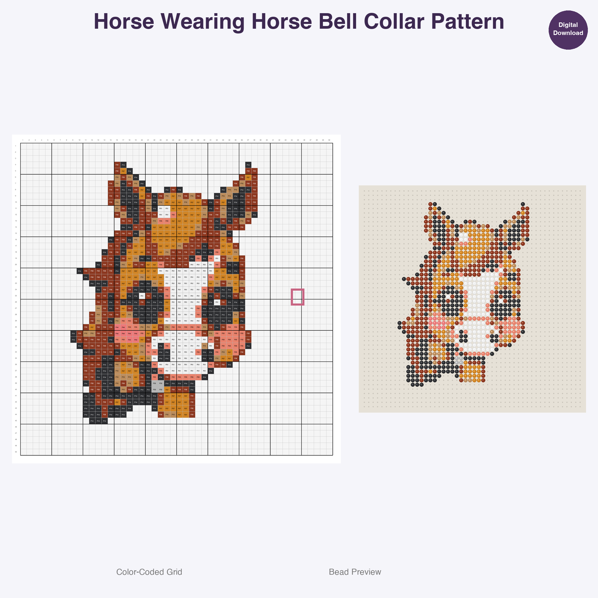 Cute Horses Ponies Perler Bead Patterns, 48 Designs x 3 Grid Sizes (29x29 + 50x50 + 128x128), Fuse Bead PDF Digital Download