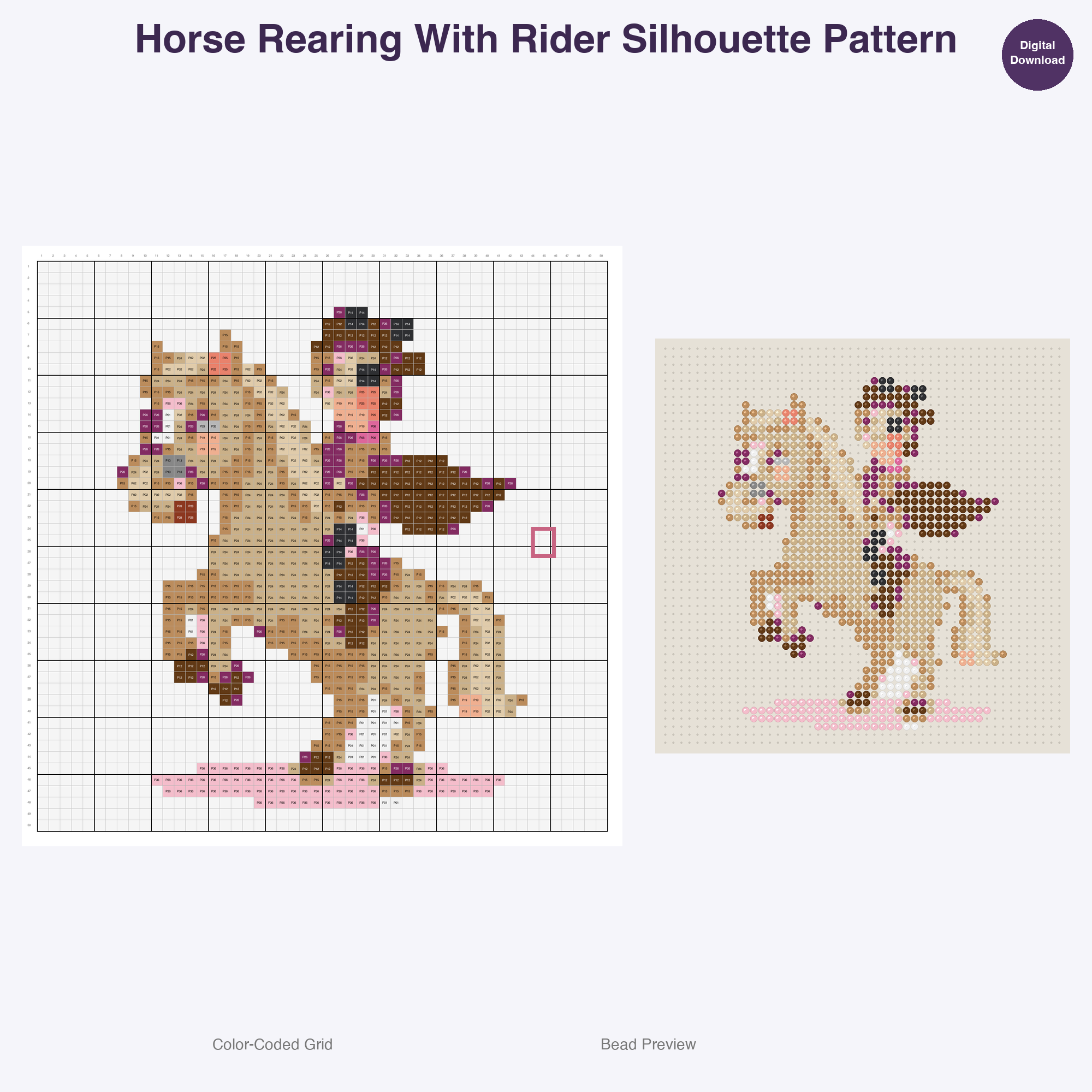 Cute Horses Ponies Perler Bead Patterns, 48 Designs x 3 Grid Sizes (29x29 + 50x50 + 128x128), Fuse Bead PDF Digital Download