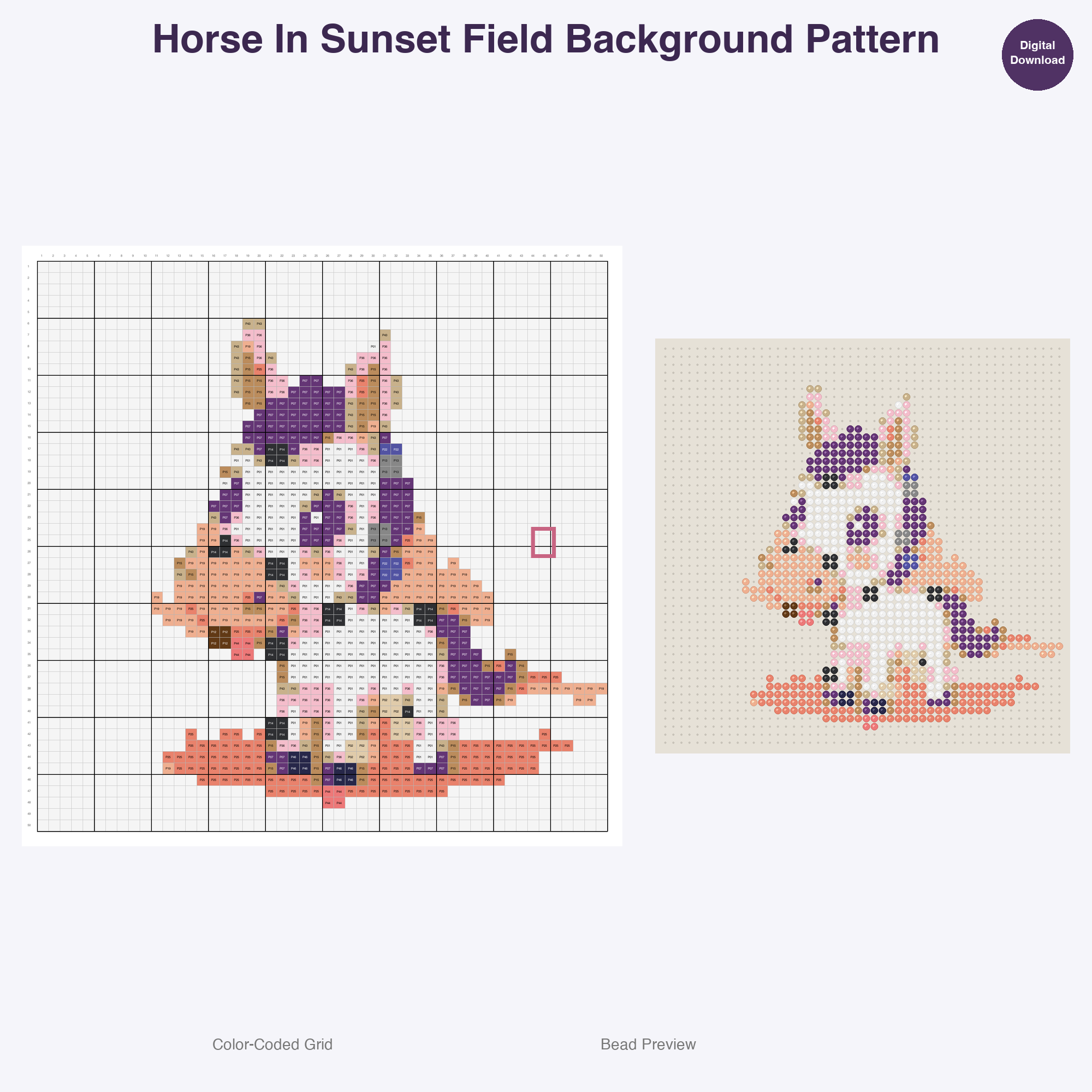 Cute Horses Ponies Perler Bead Patterns, 48 Designs x 3 Grid Sizes (29x29 + 50x50 + 128x128), Fuse Bead PDF Digital Download