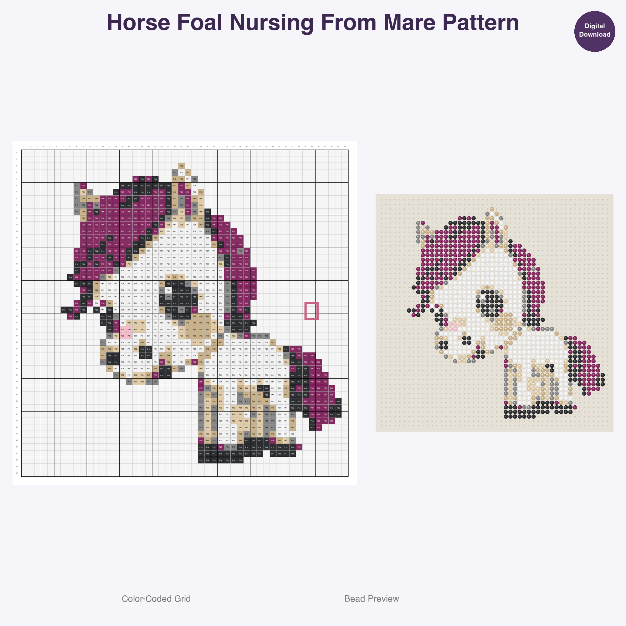 Cute Horses Ponies Perler Bead Patterns, 48 Designs x 3 Grid Sizes (29x29 + 50x50 + 128x128), Fuse Bead PDF Digital Download
