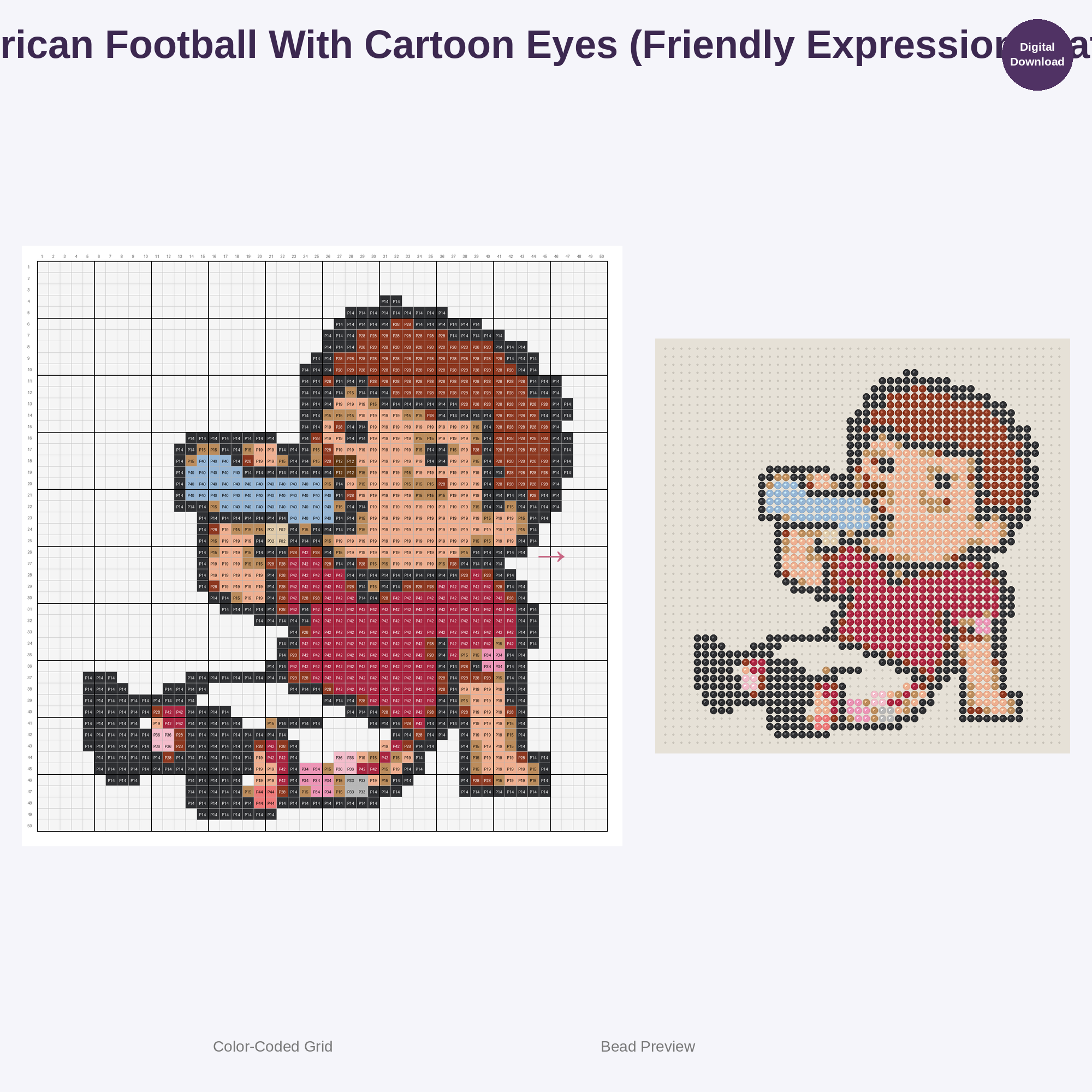 Cute Kids American Football Pixel Art Perler Bead Patterns Bundle, 48 Designs (PDF Digital Download)