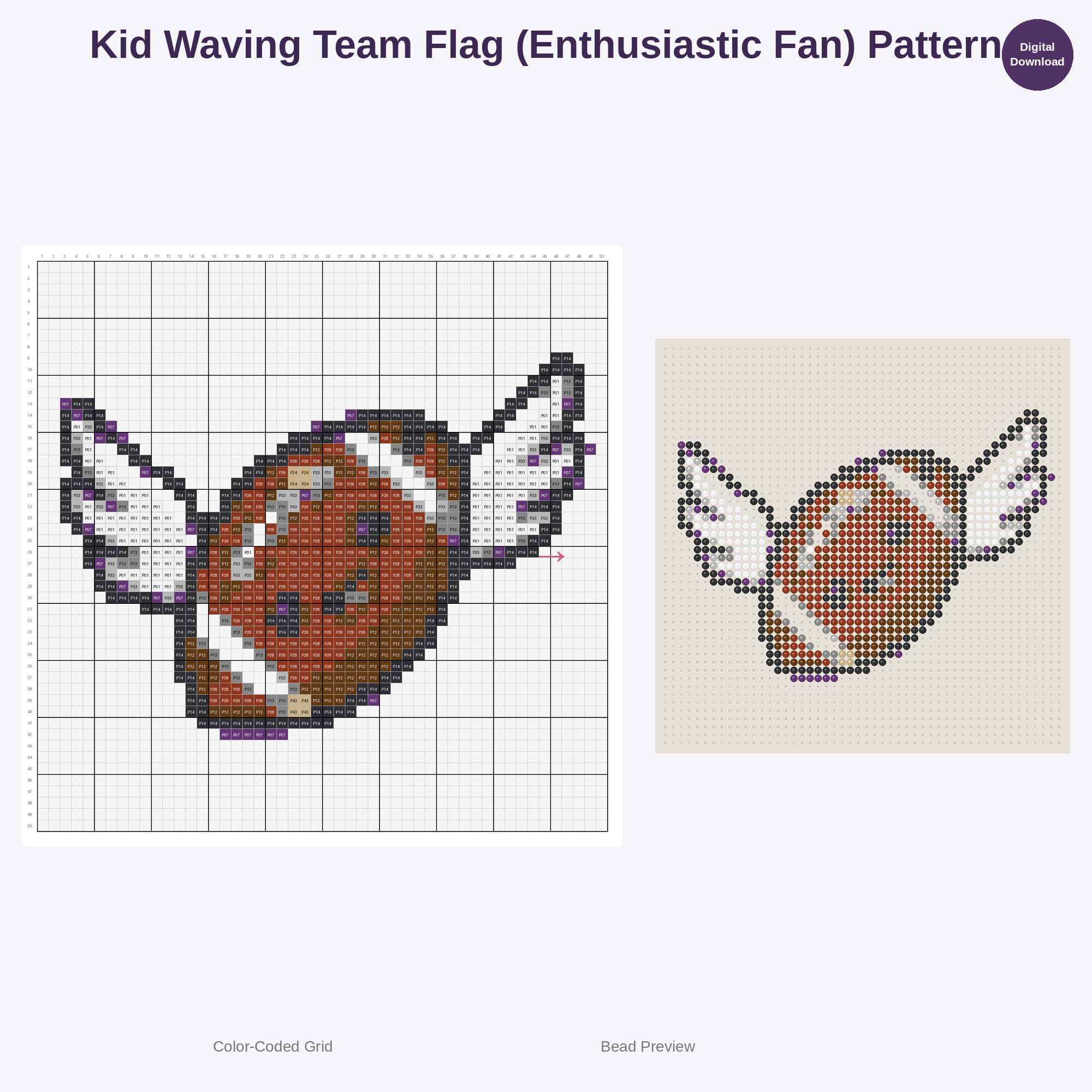 Cute Kids American Football Pixel Art Perler Bead Patterns Bundle, 48 Designs (PDF Digital Download)