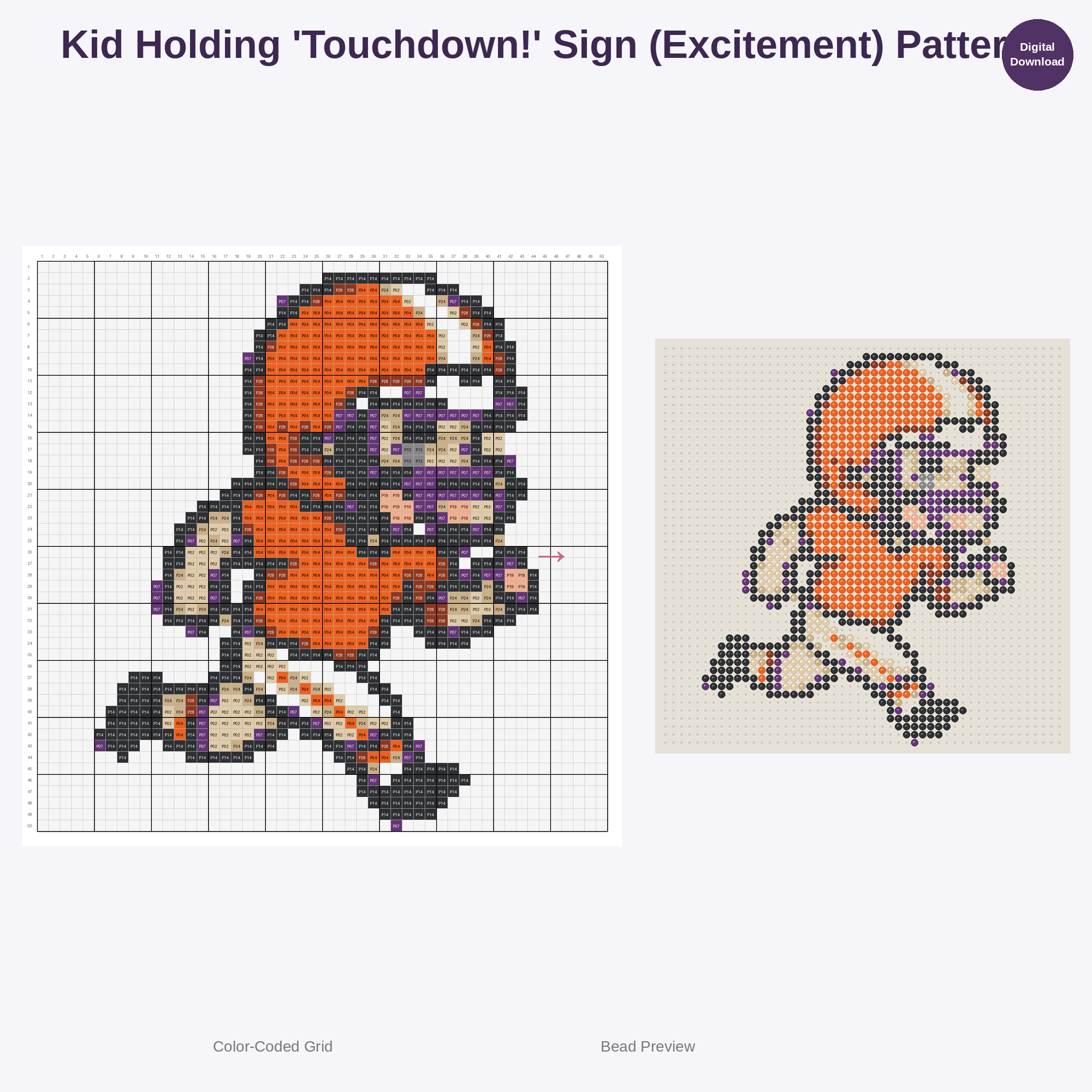 Cute Kids American Football Pixel Art Perler Bead Patterns Bundle, 48 Designs (PDF Digital Download)