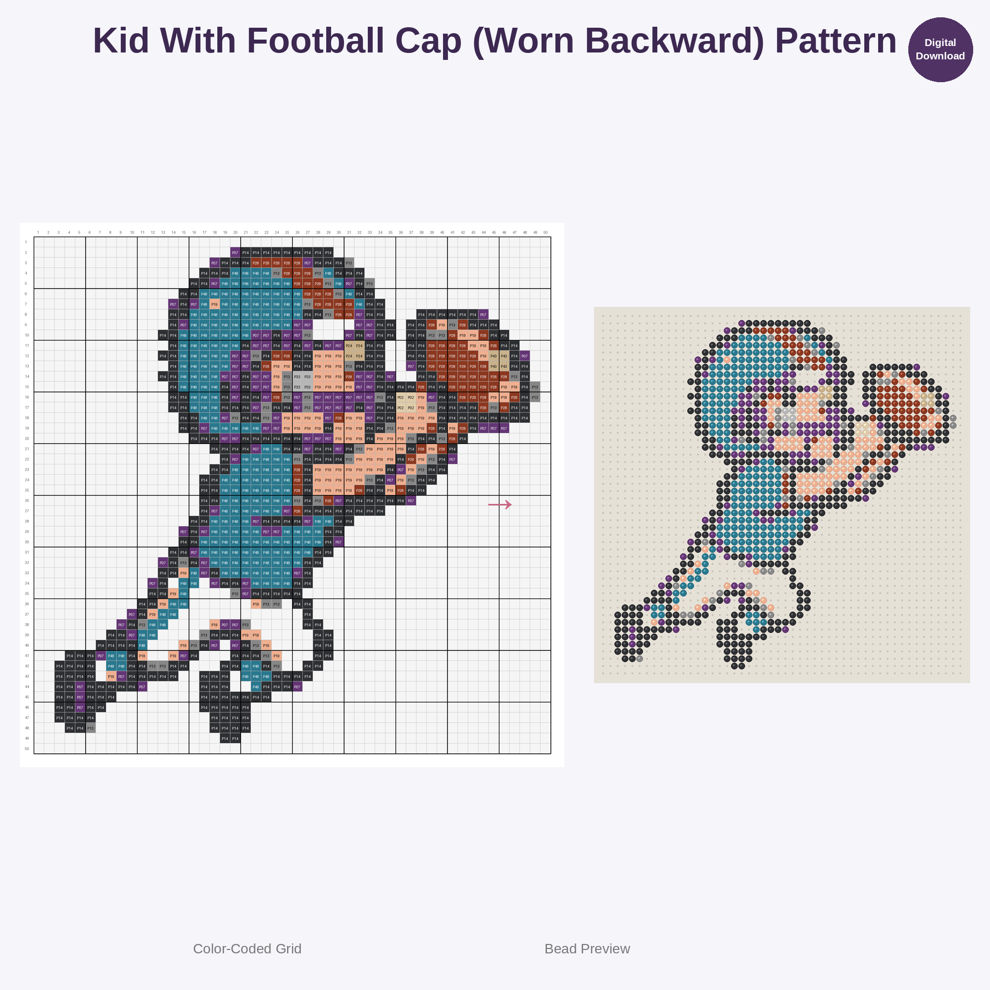 Cute Kids American Football Pixel Art Perler Bead Patterns Bundle, 48 Designs (PDF Digital Download)