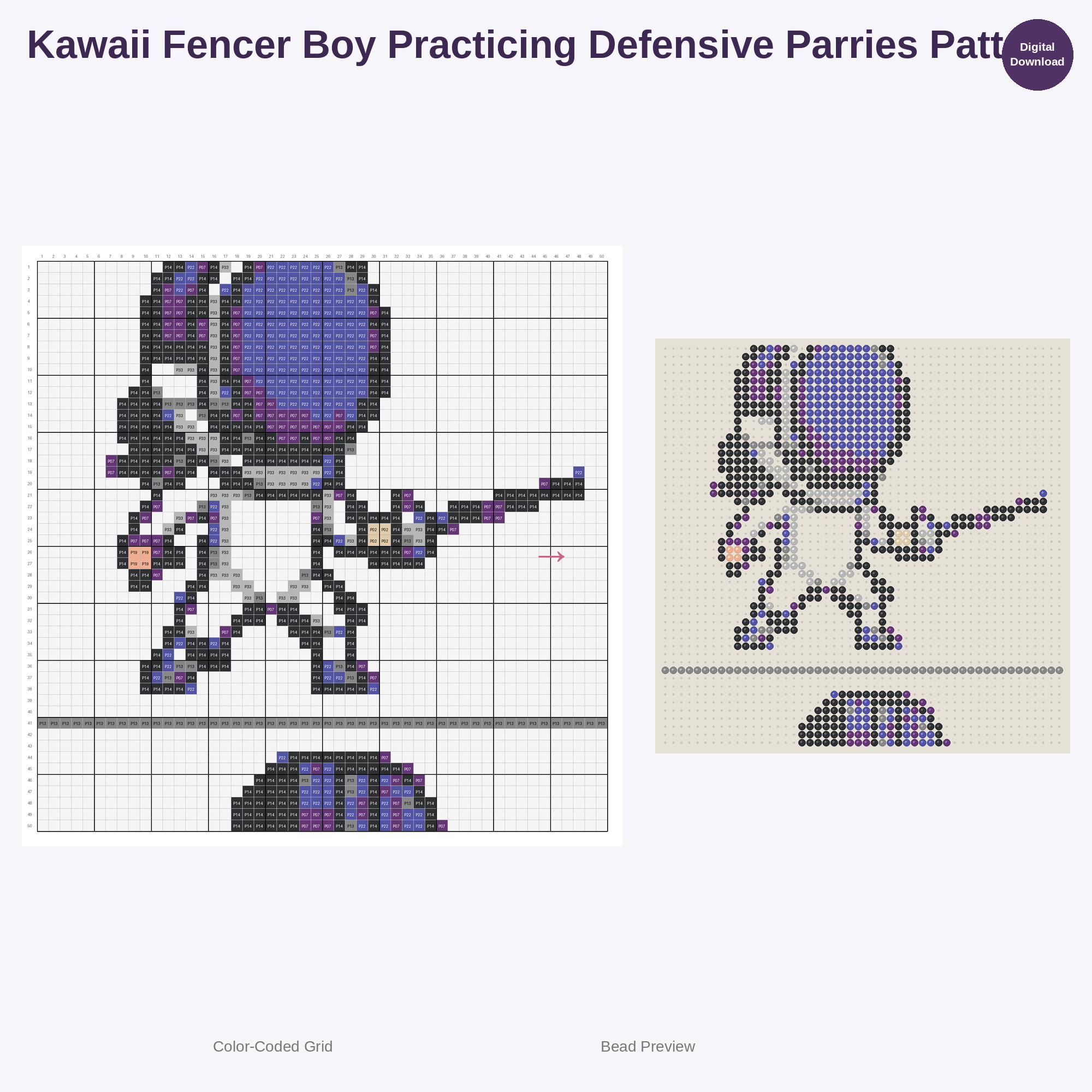 Cute Kids Fencing Adventures Perler Bead Patterns Bundle, 48 Designs (PDF Digital Download)