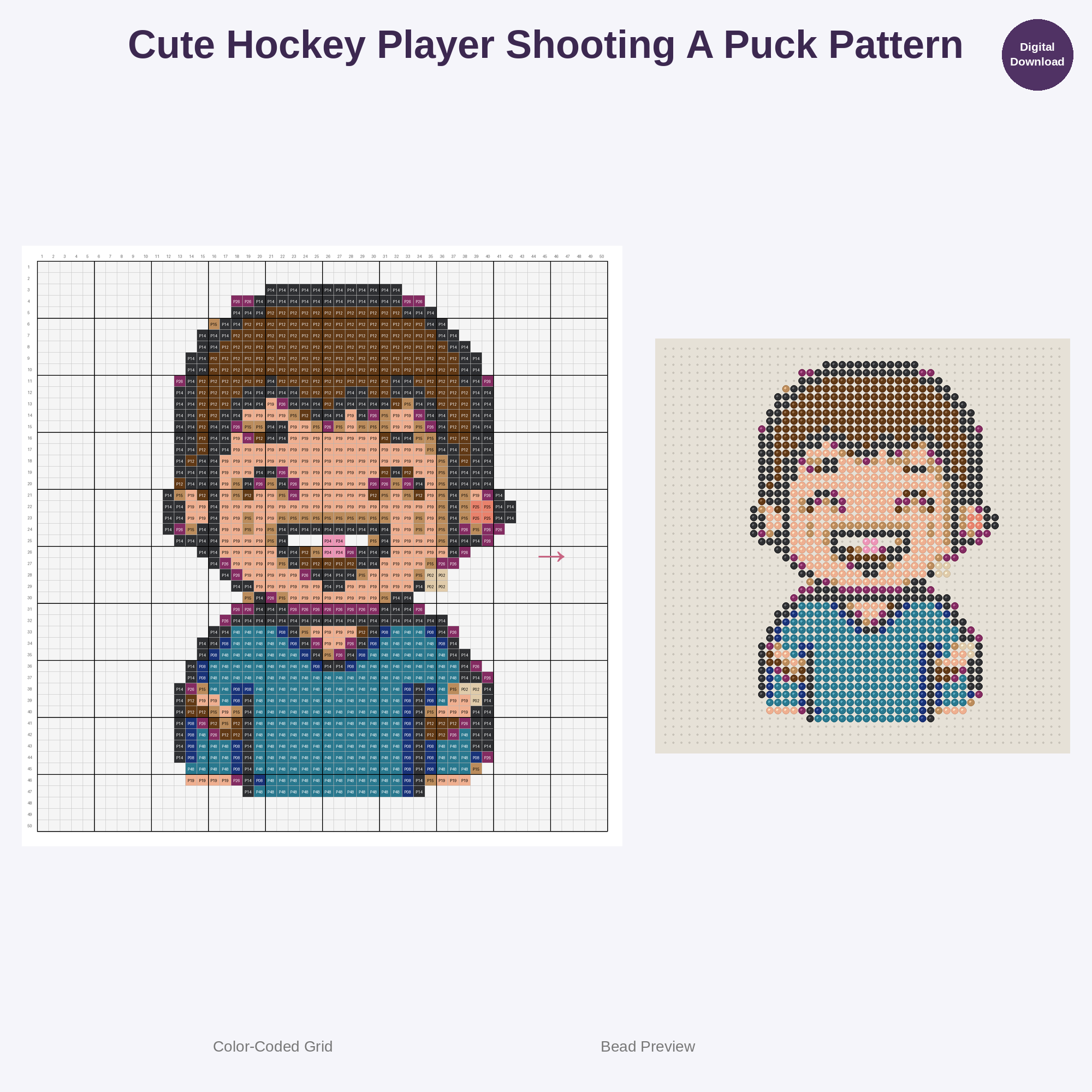 Cute Kawaii Kids Ice Hockey Perler Bead Patterns Bundle, 48 Designs (PDF Digital Download)