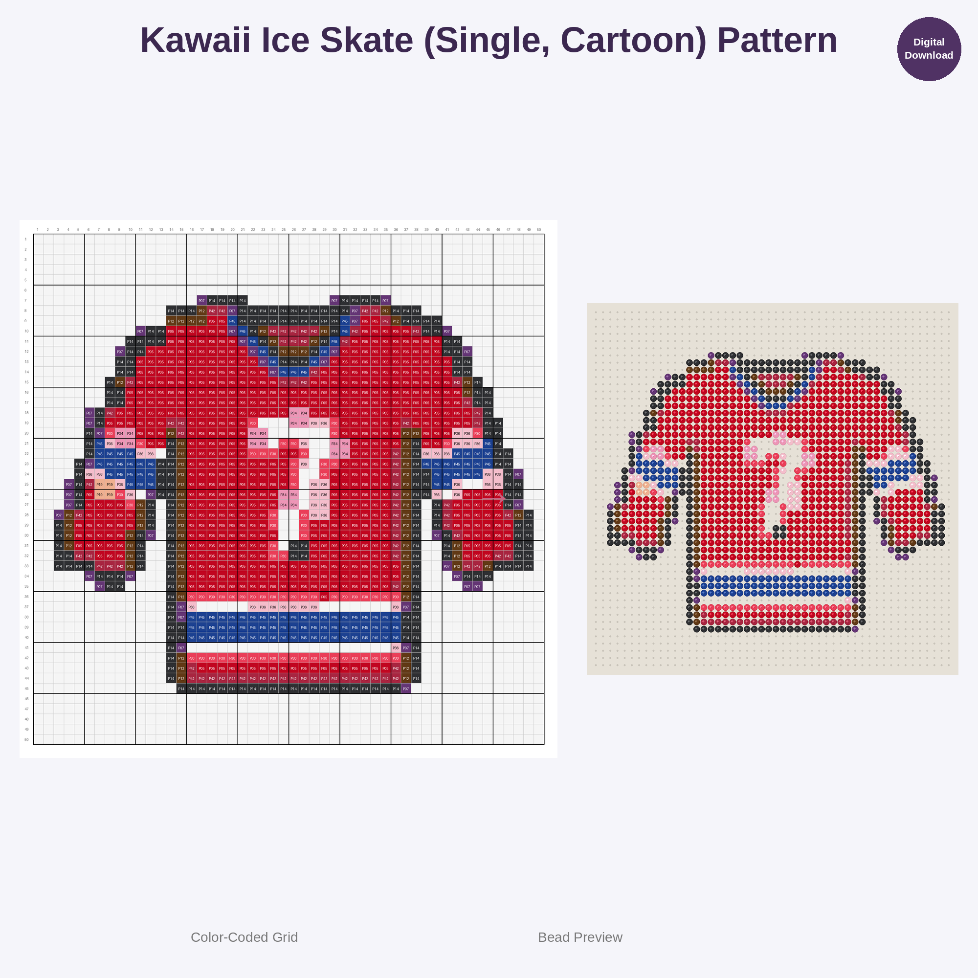 Cute Kawaii Kids Ice Hockey Perler Bead Patterns Bundle, 48 Designs (PDF Digital Download)