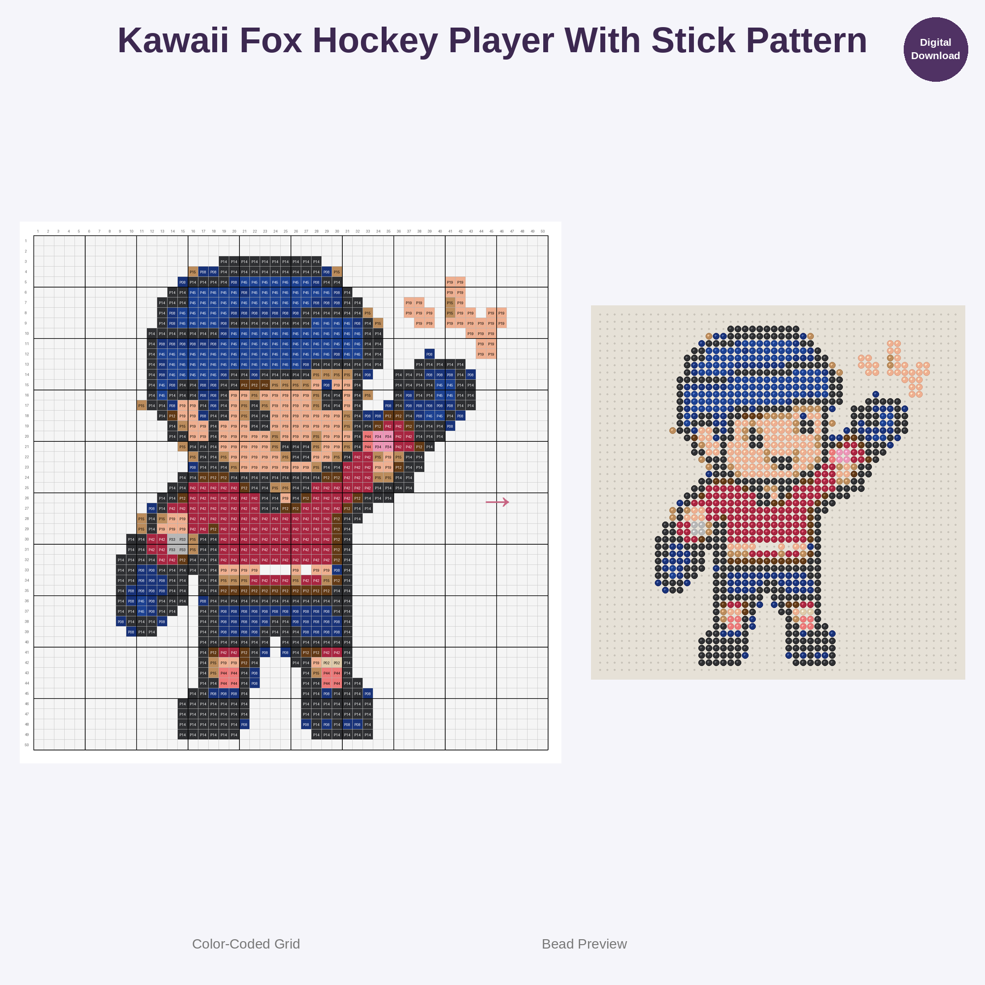 Cute Kawaii Kids Ice Hockey Perler Bead Patterns Bundle, 48 Designs (PDF Digital Download)