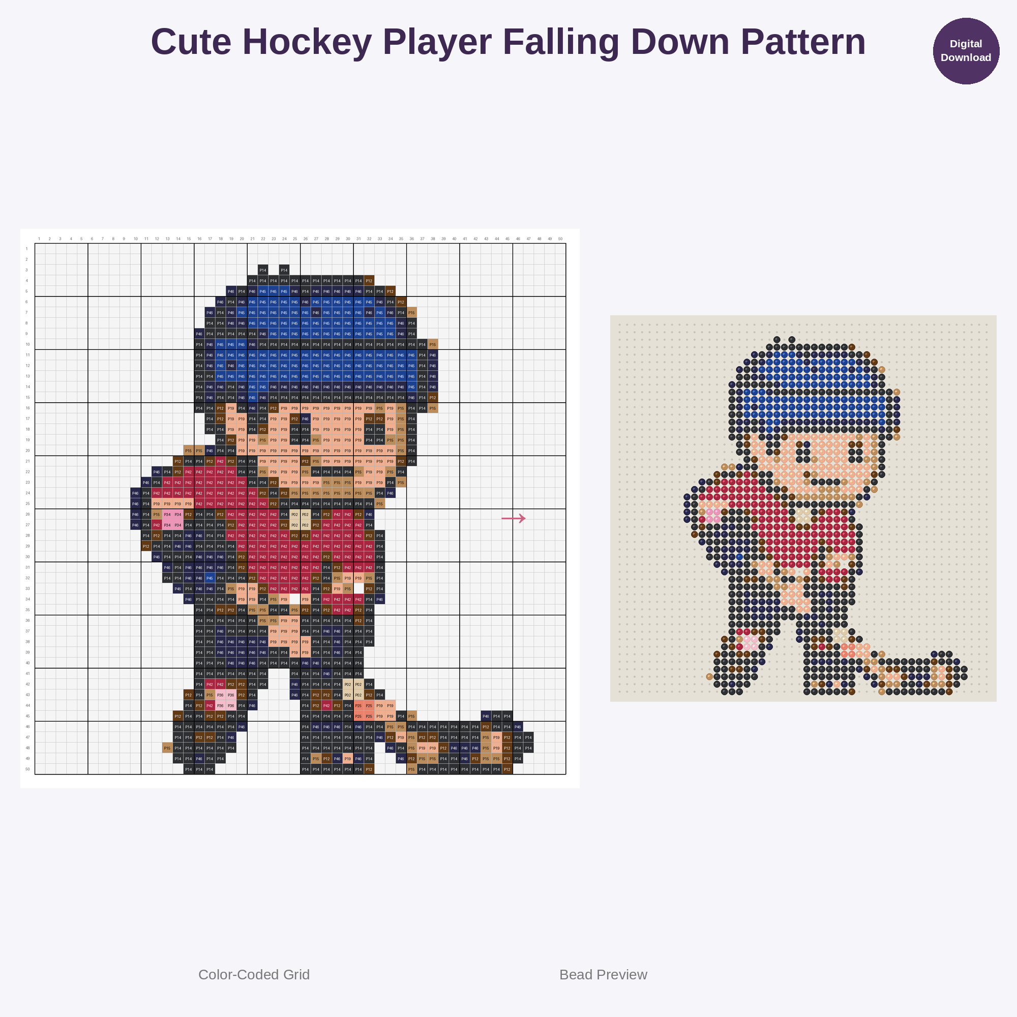 Cute Kawaii Kids Ice Hockey Perler Bead Patterns Bundle, 48 Designs (PDF Digital Download)