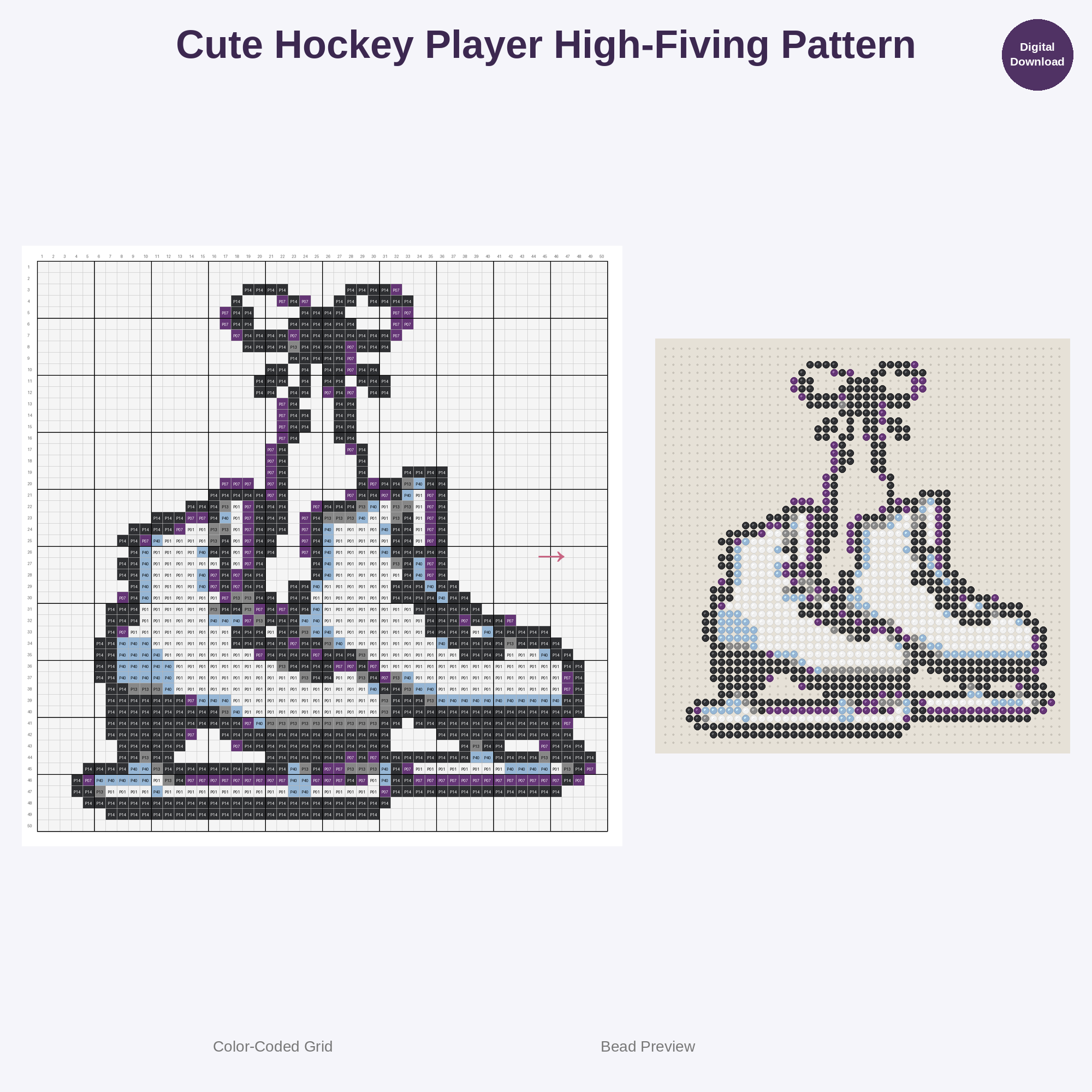 Cute Kawaii Kids Ice Hockey Perler Bead Patterns Bundle, 48 Designs (PDF Digital Download)