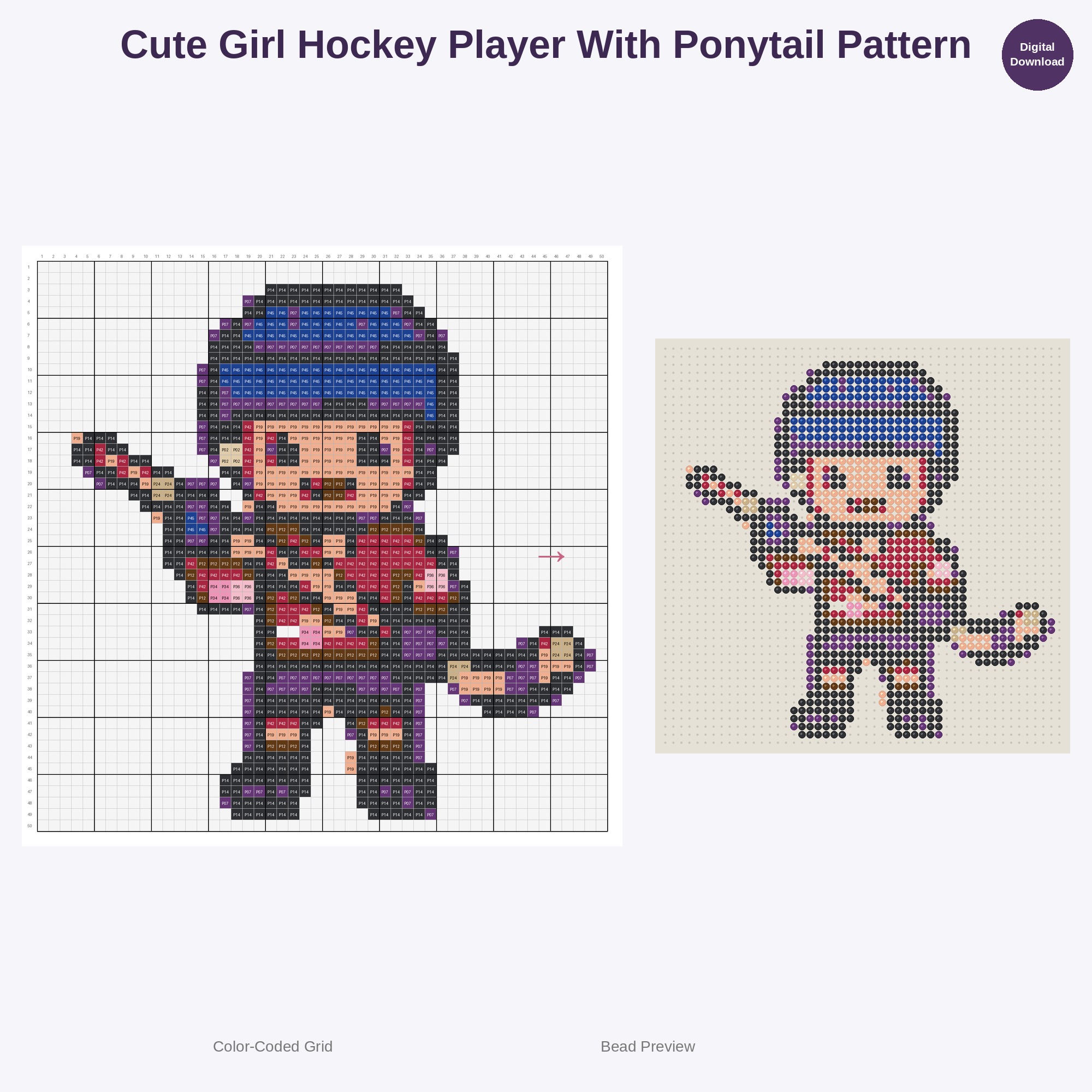 Cute Kawaii Kids Ice Hockey Perler Bead Patterns Bundle, 48 Designs (PDF Digital Download)