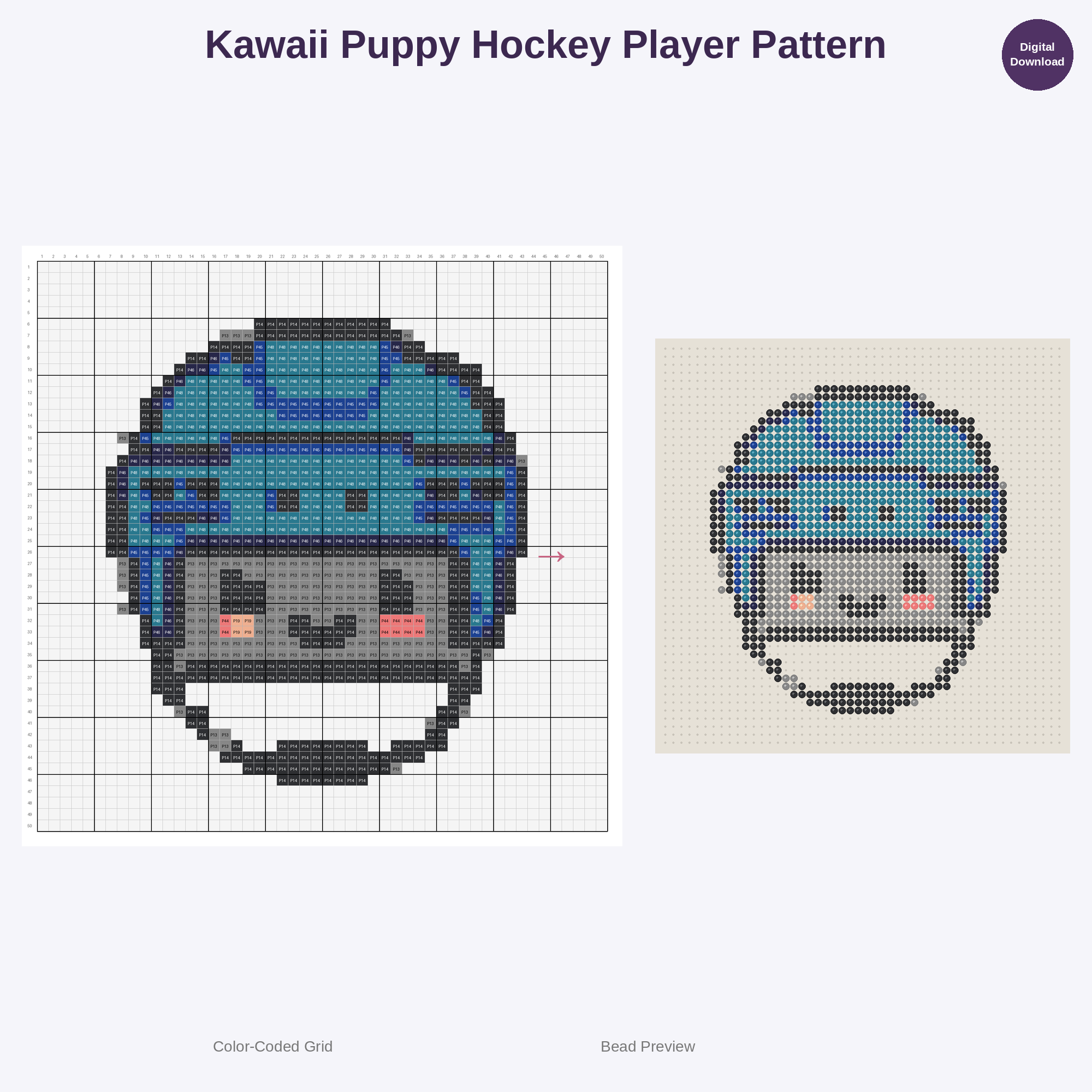 Cute Kawaii Kids Ice Hockey Perler Bead Patterns Bundle, 48 Designs (PDF Digital Download)