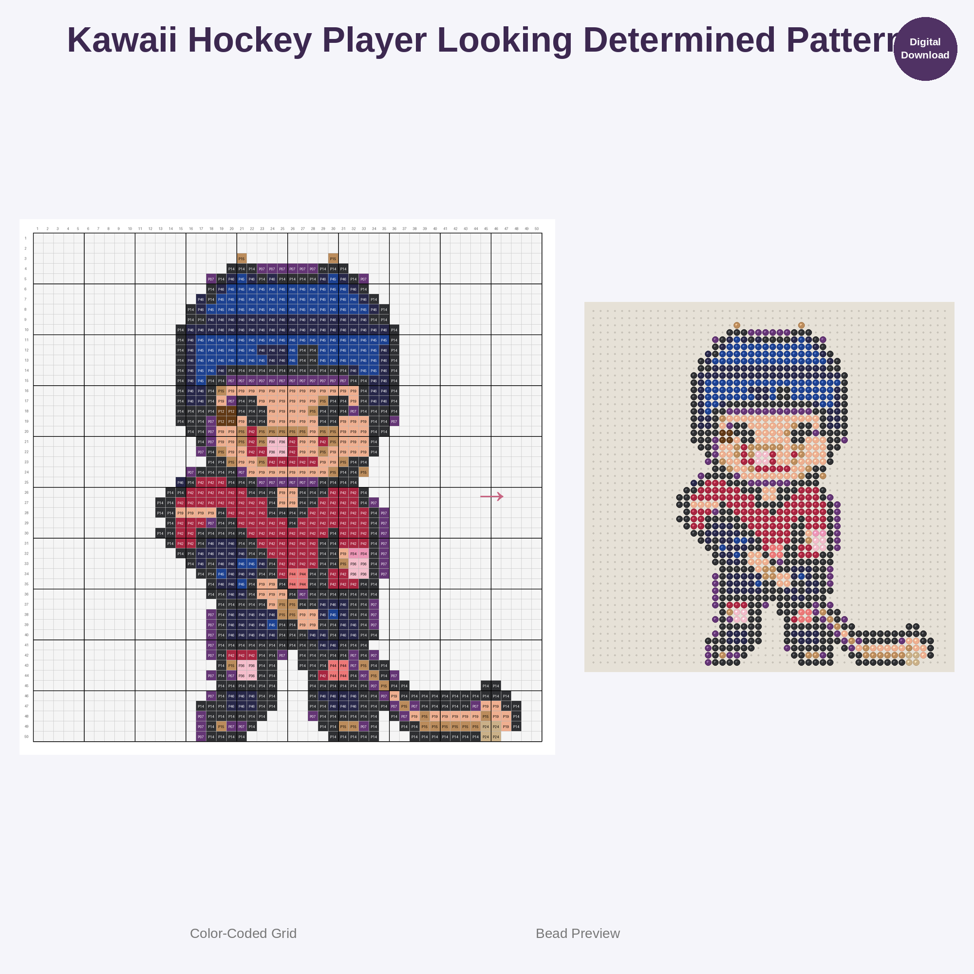 Cute Kawaii Kids Ice Hockey Perler Bead Patterns Bundle, 48 Designs (PDF Digital Download)